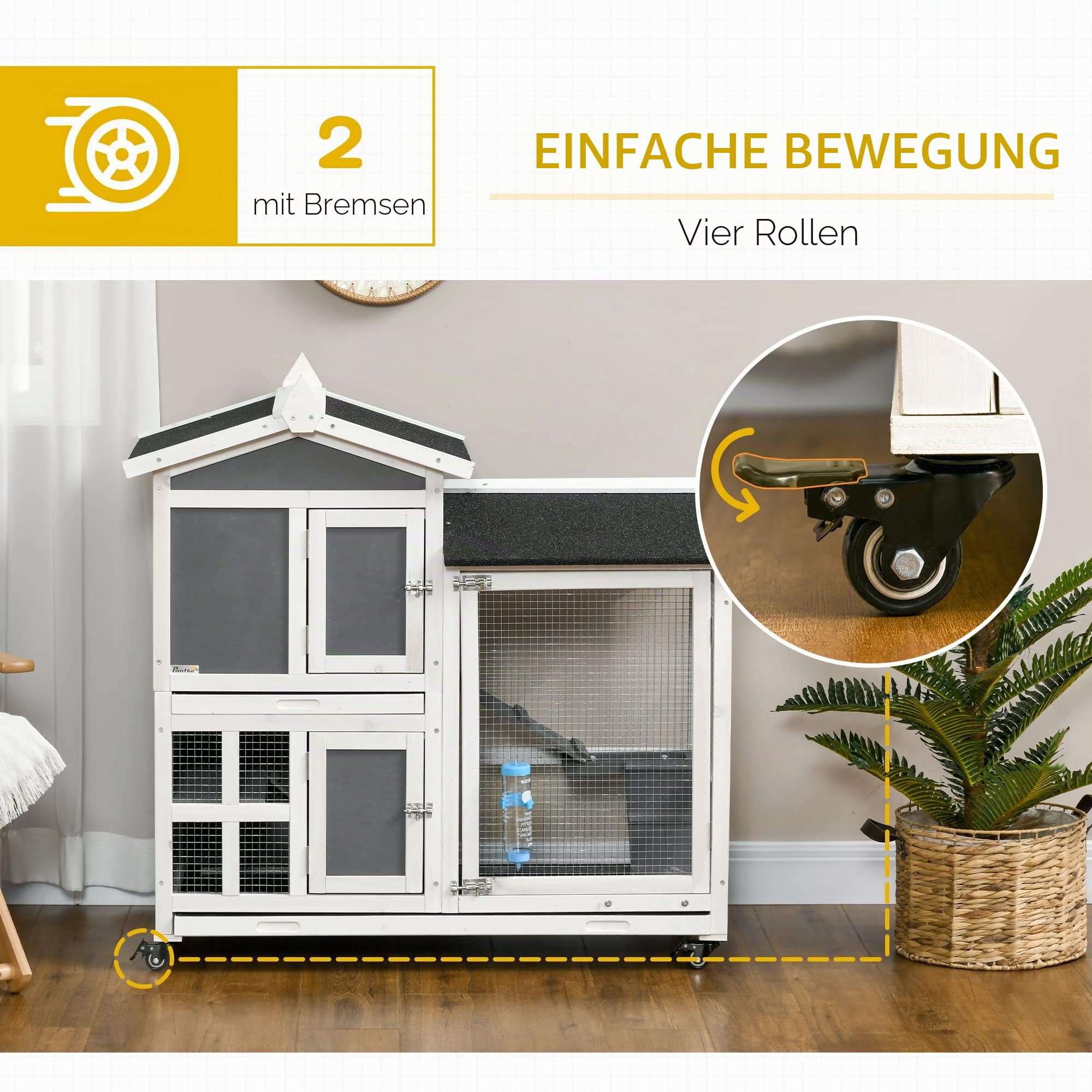 PawHut Außen Kaninchenstall für 2 Kaninchen 110x60x104cm Grau und Weiß