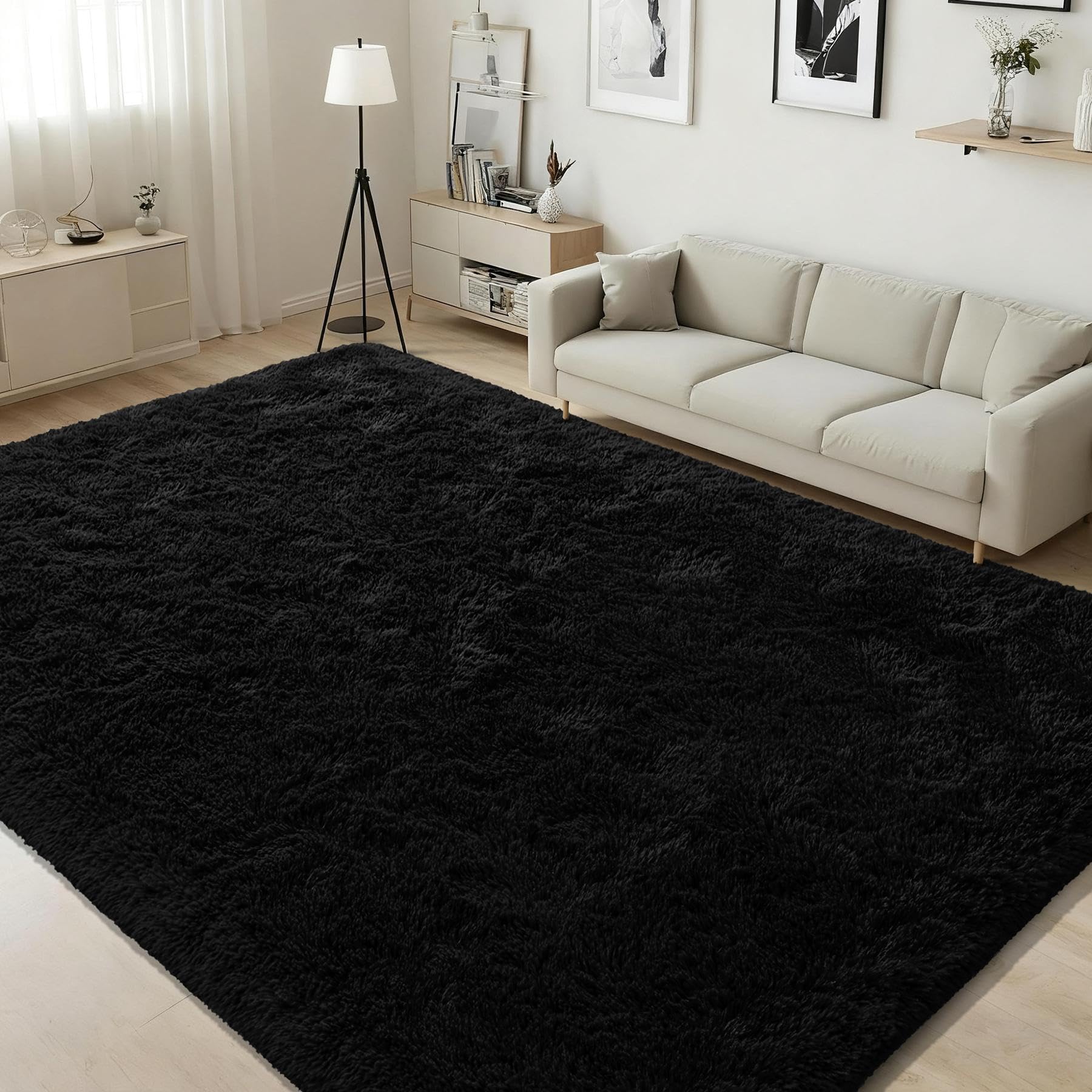 ISEAU Black Rug for Living Room, Fluffy 5x8 Feet Area Rug Carpets Soft Shaggy Rugs for Bedroom, Fuzzy and Comfy Shag Large Rug for Teen's Dorm Boys Kids Nursery Room Decor