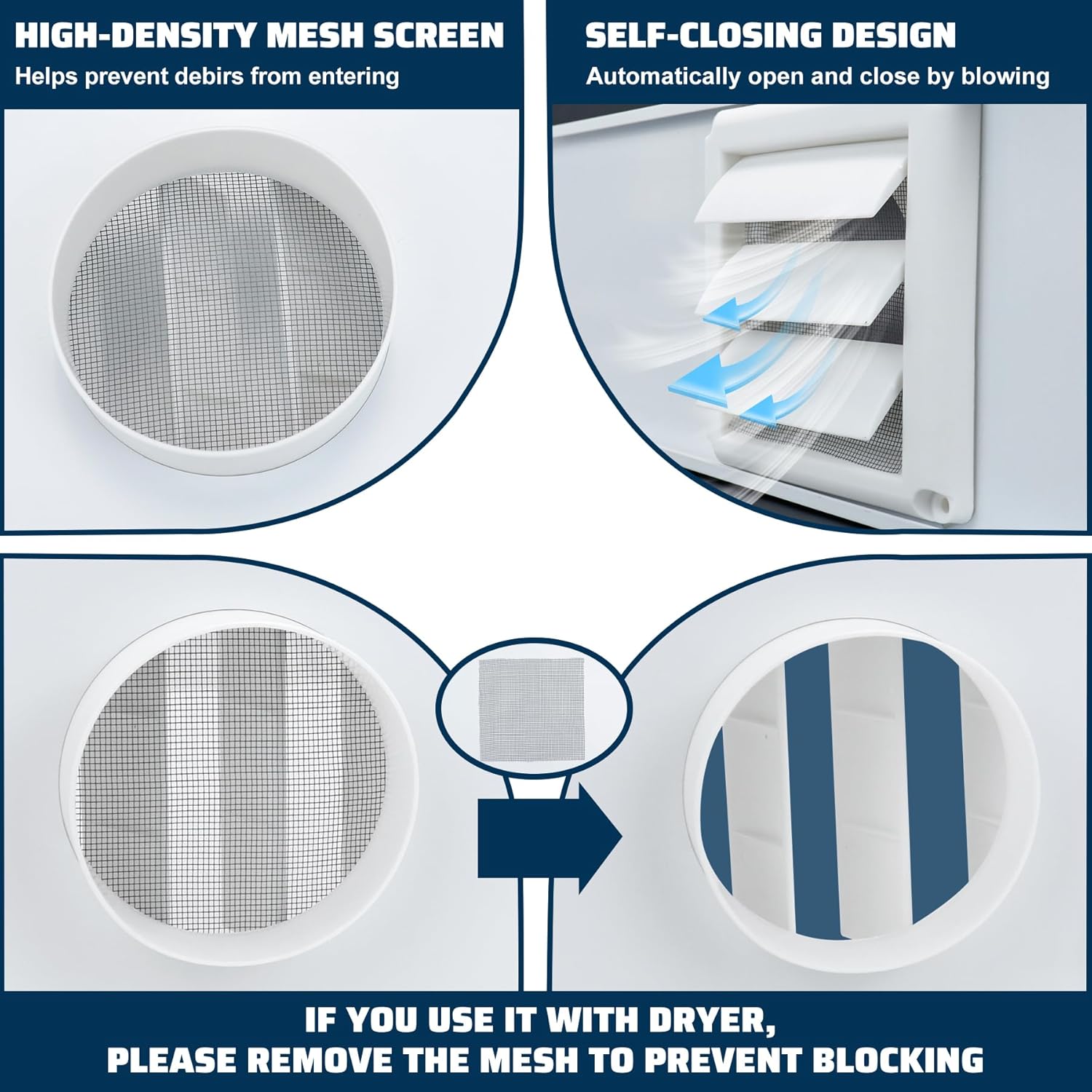 Dryer Vent Window Kit for 4" Diameter Dryer Vent Hose,Adjustable Window Vent Kit with Self Closing Dryer Vent Cover with Mesh Screen for Sliding and Hung Windows Up to 47Inches