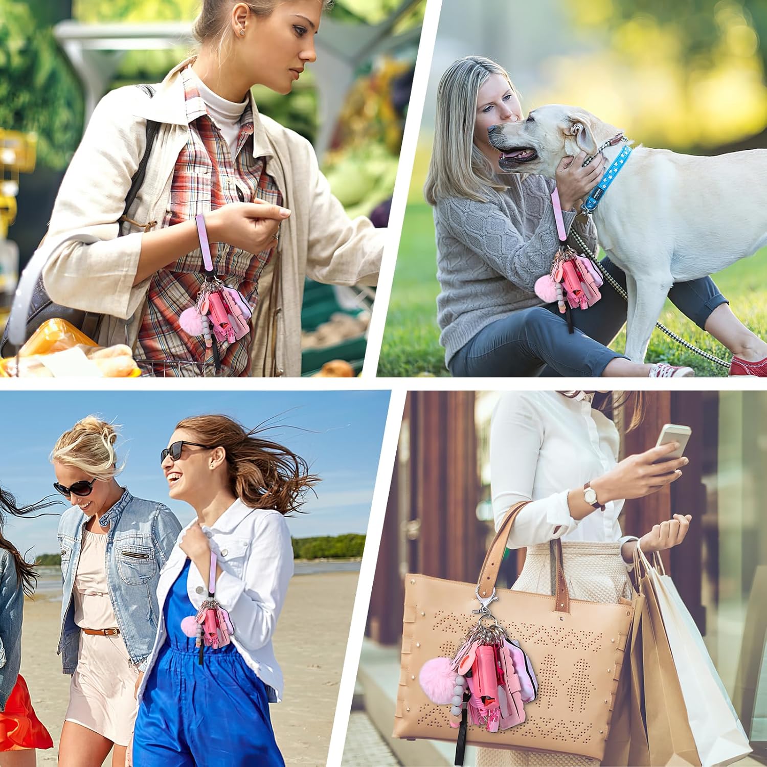 Safety Keychain Set for Women with Personal Alarm, Pom Pom, Card Wallet, Bottle Opener, Bracelet Wristlet Keyring - Image 5