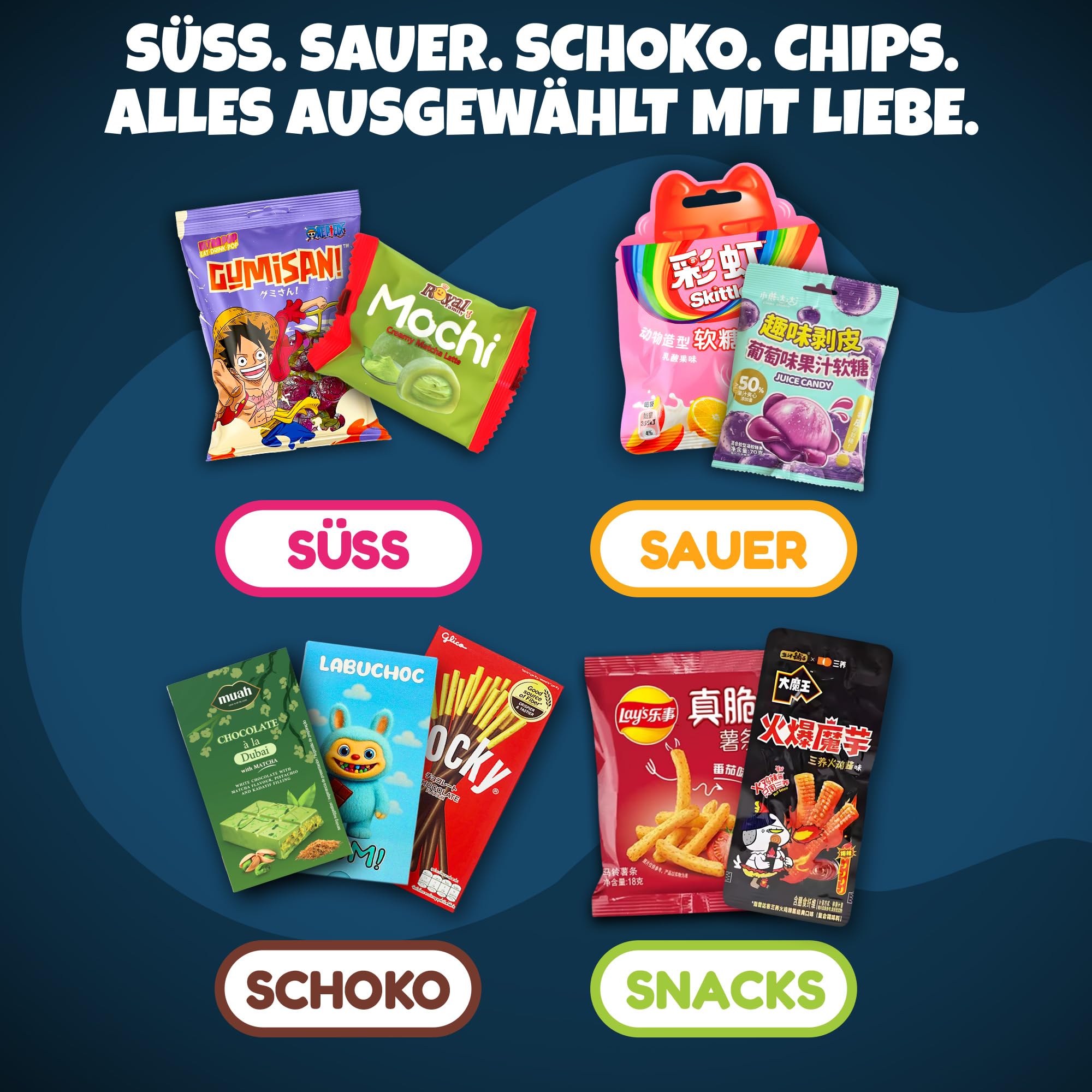 Asiatische Süßigkeiten Adventskalender 2025 mit Japanischen Süßigkeiten, Koreanischen Süßigkeiten & vielen weiteren Snacks - für Kinder, Frauen & Männer