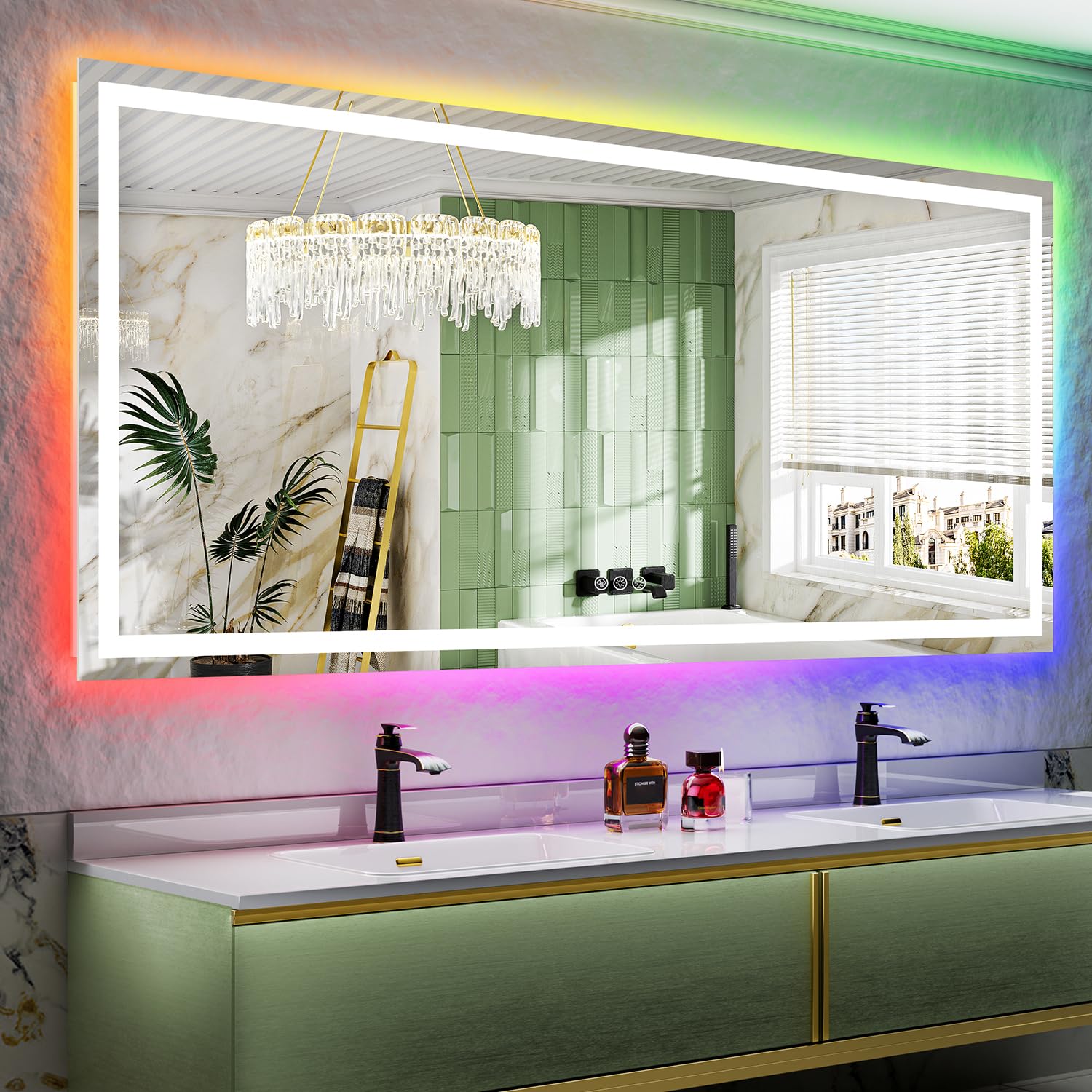 84x40 LED Bathroom Mirror with Lights, RGB Backlit Lighted Mirror