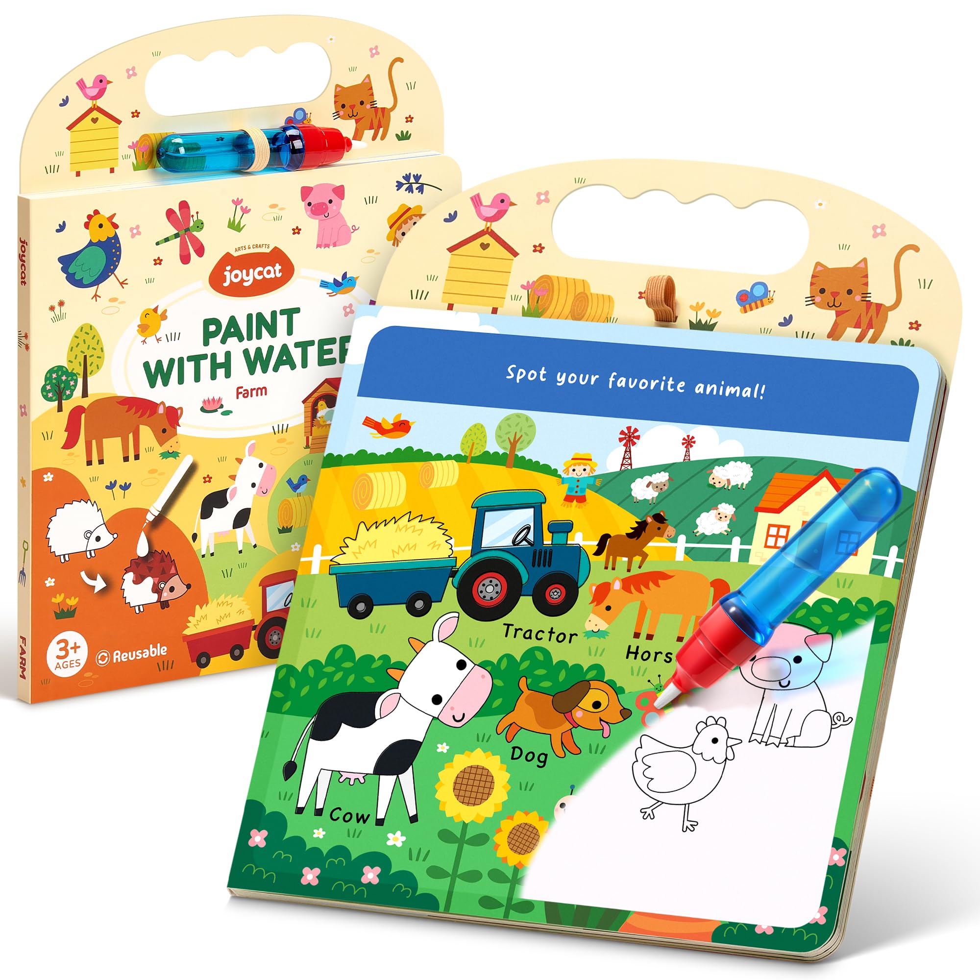 JoyCat Farm Water Colouring Book for Toddlers 3-5, 13 Activity Pages