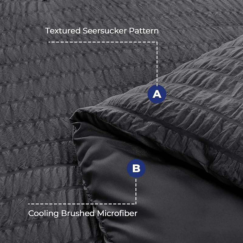 Queen Comforter Set - 7PCS Bed in a Bag, Seersucker Bedding Set, Dark Grey image 4
