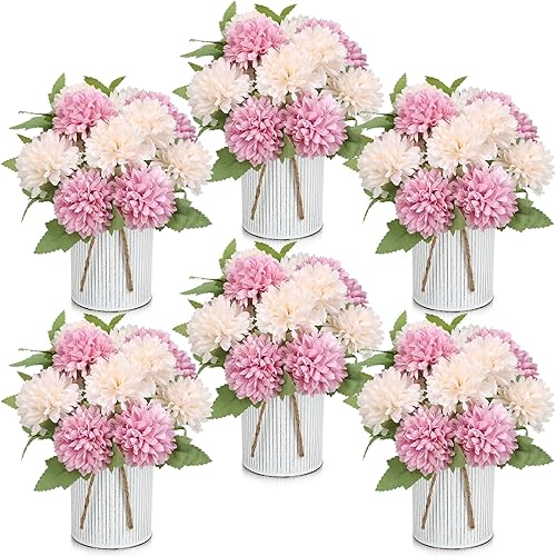 Pre-Made Flower Table Centerpieces, Set of 6 Artificial Silk Chrysanthemum