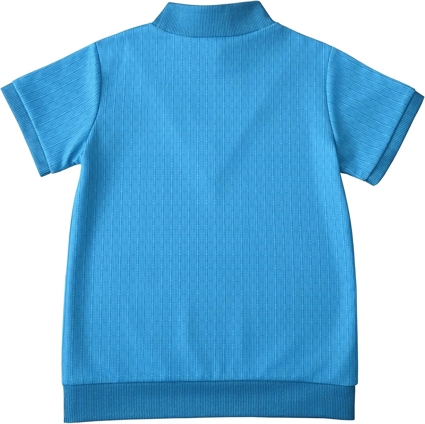 Kids Blue Sleeve Blocky Costume Classic Style Pullover Semi-high V-Neck Collar Printing Shirts for Children - Image 2