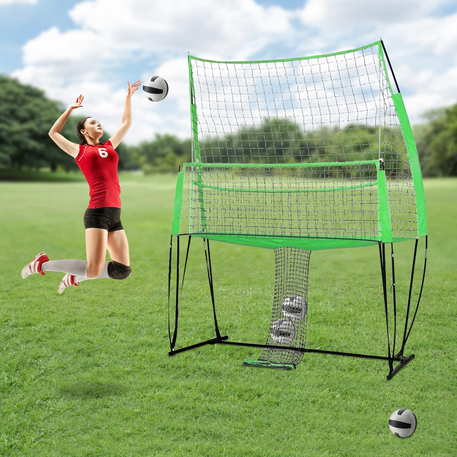 Rete da pallavolo, sistema di allenamento 2 in 1, rete da pallavolo portatile 3 in 1 con borsa per il trasporto, rimbalzo regolabile in altezza, per interni ed esterni, rete bersaglio per servire