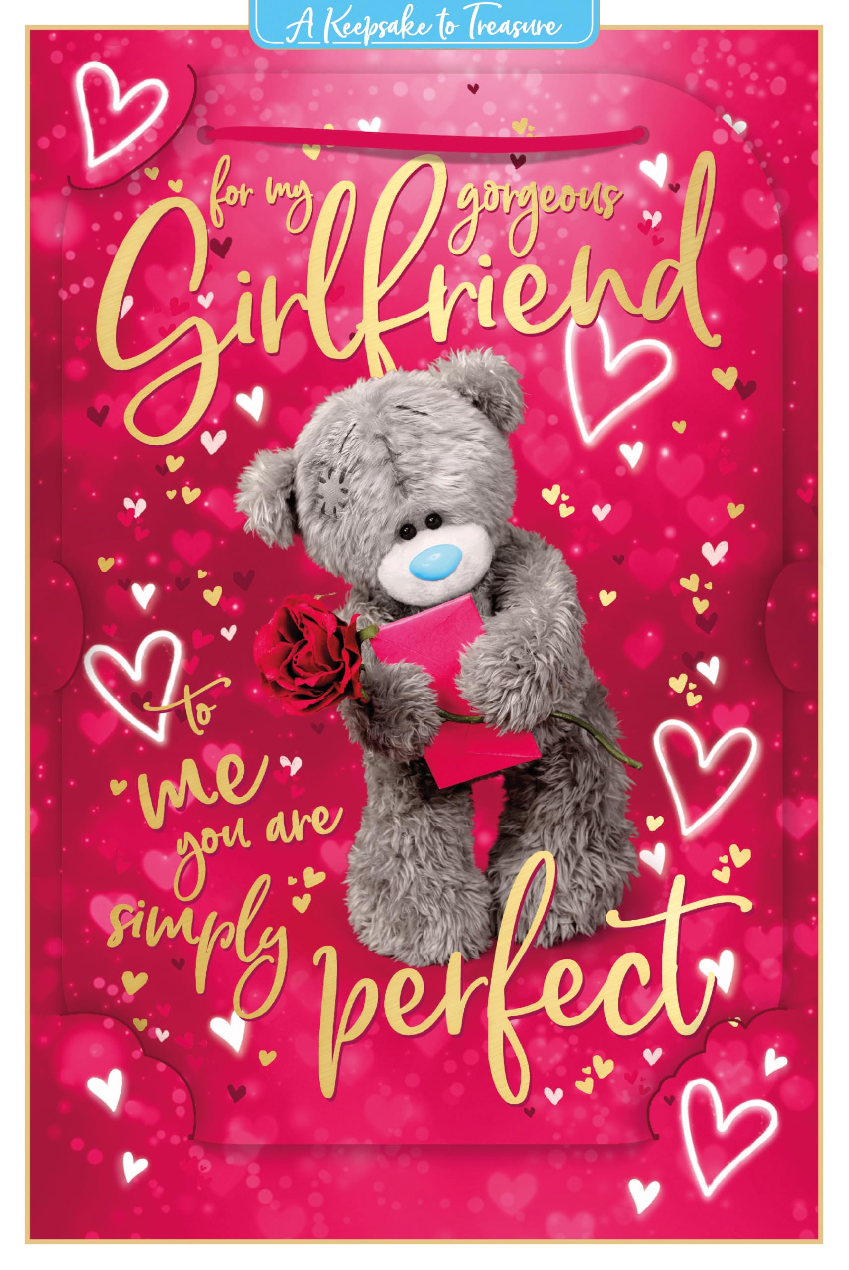 Me To You Tatty Teddy Valentine's Day Luxury 3D Keepsake Card 'For my Gorgeous Girlfriend' 6 x 9 - Official Collection