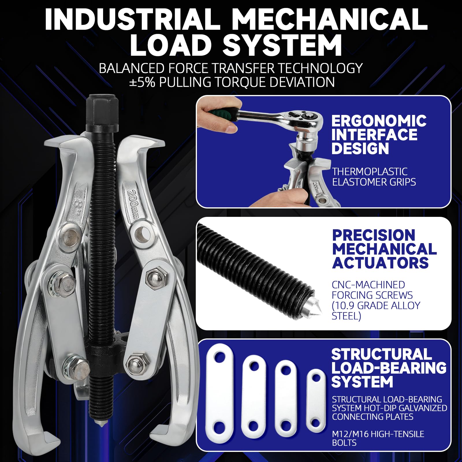 Extractor de Rodamientos 3" 4" 6" 8", Herramienta Extractora Interior Exterior, Juego Extractor 2 Brazos/3 Brazos con Carraca, Kit Resistente de Acero Cr-V para Engranajes, Poleas, Carraca & Vasos