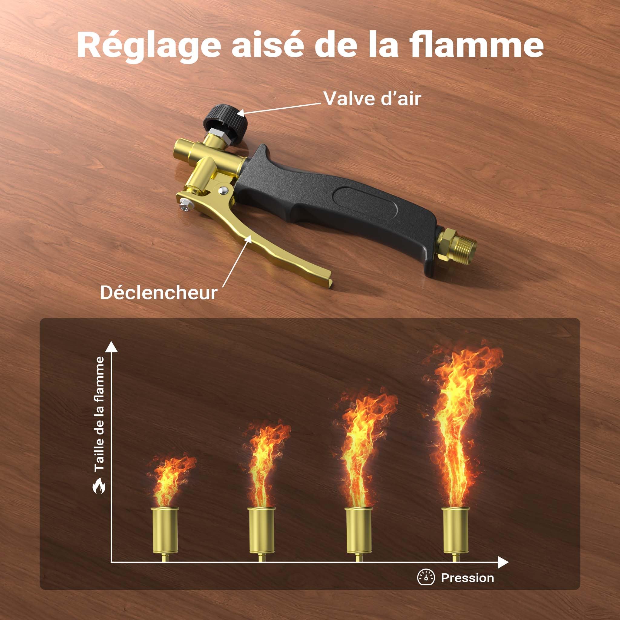 Wiltec Désherbeur thermique à gaz – 85 kW – longueur 85 cm – avec tuyau 5 m – Chalumeau à brûleur de désherbage pour destruction des mauvaises herbes – Outil de jardinage
