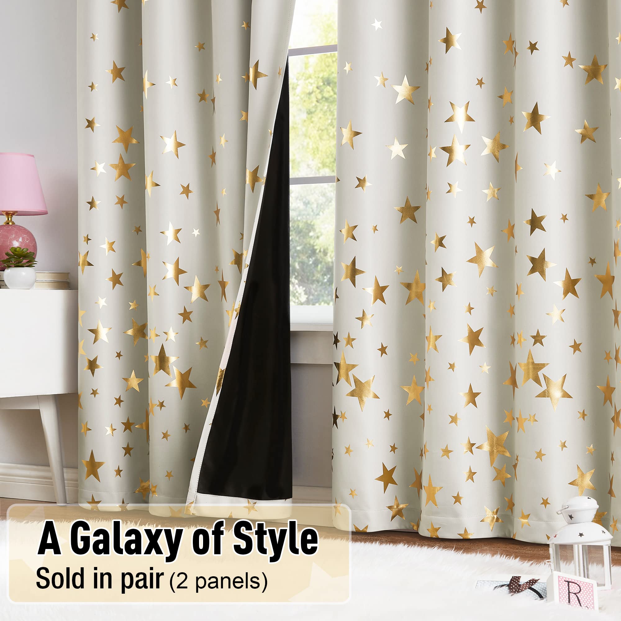 shine stars アイボリー カーテン Amazon｜星 アイボリー 寝室用遮光カーテン ホイルゴールド 星
