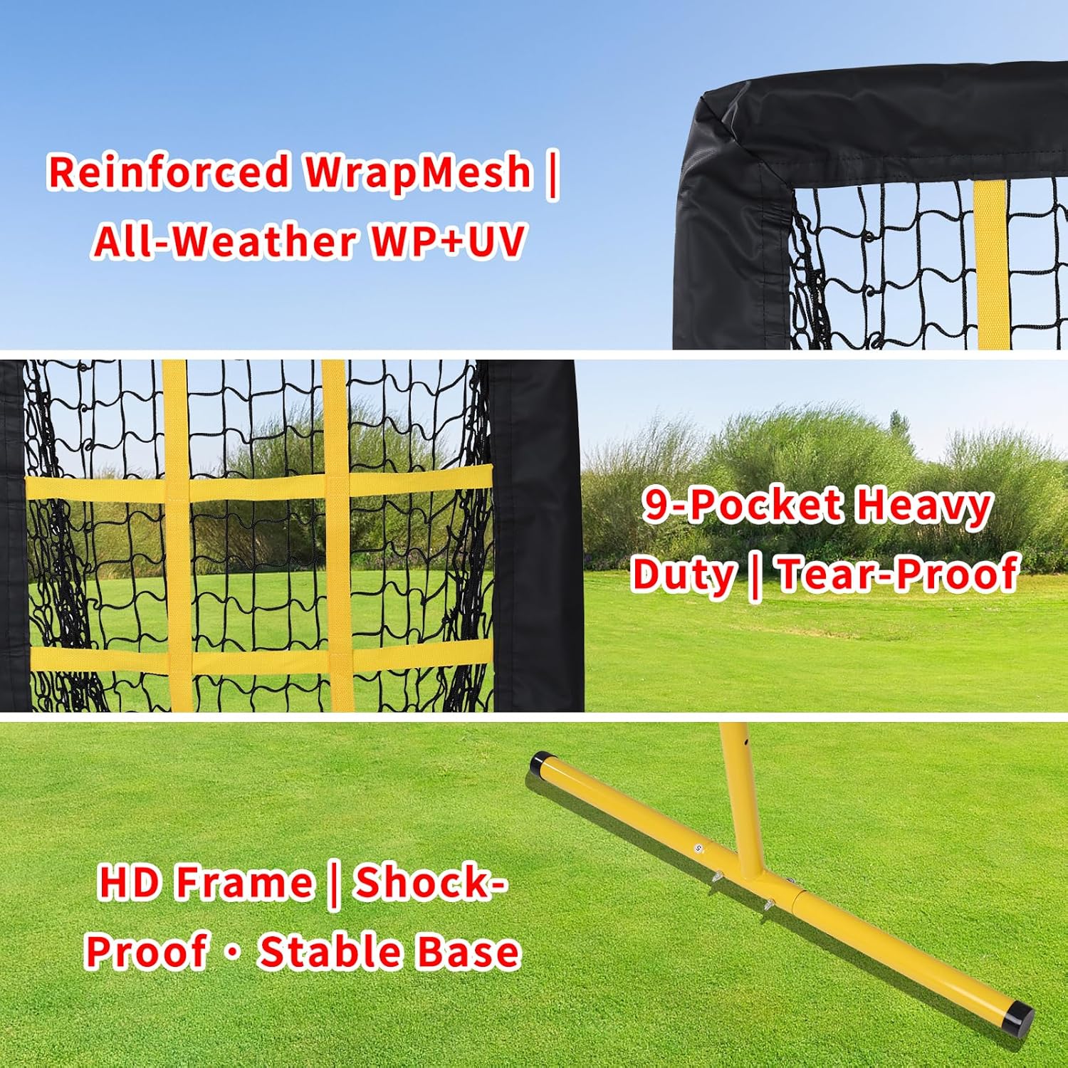 9 Hole Pitching Net with Strike Zone, Height Adjustable Pitching Target Net with 2 Sandbags, Portable Baseball & Softball Training Equipment for Hitting and Pitching, Pitcher Solo Trainer