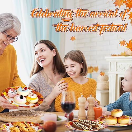 Miniatura 7 de 50 platos de papel de otoño de 9 pulgadas, platos de calabaza de Acción de Gracias, hojas de otoño, platos desechables para suministros de fiesta de