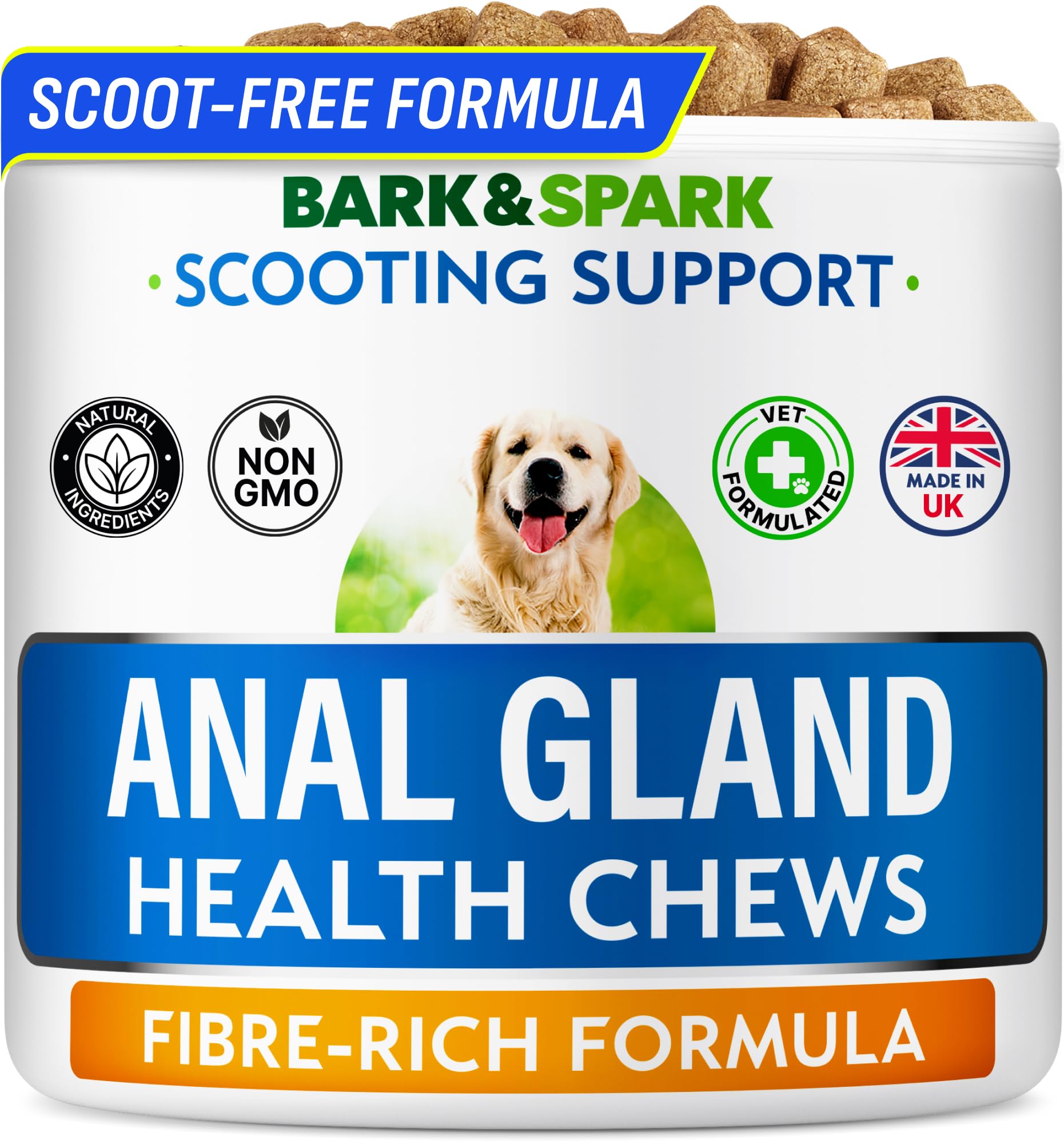 Bark&Spark Dog Anal Gland Support with Probiotics – Fibre Chews with Pumpkin & Psyllium Husk – Supports Digestive Health, Firm Stools & Natural Gland Function – 60 Chews