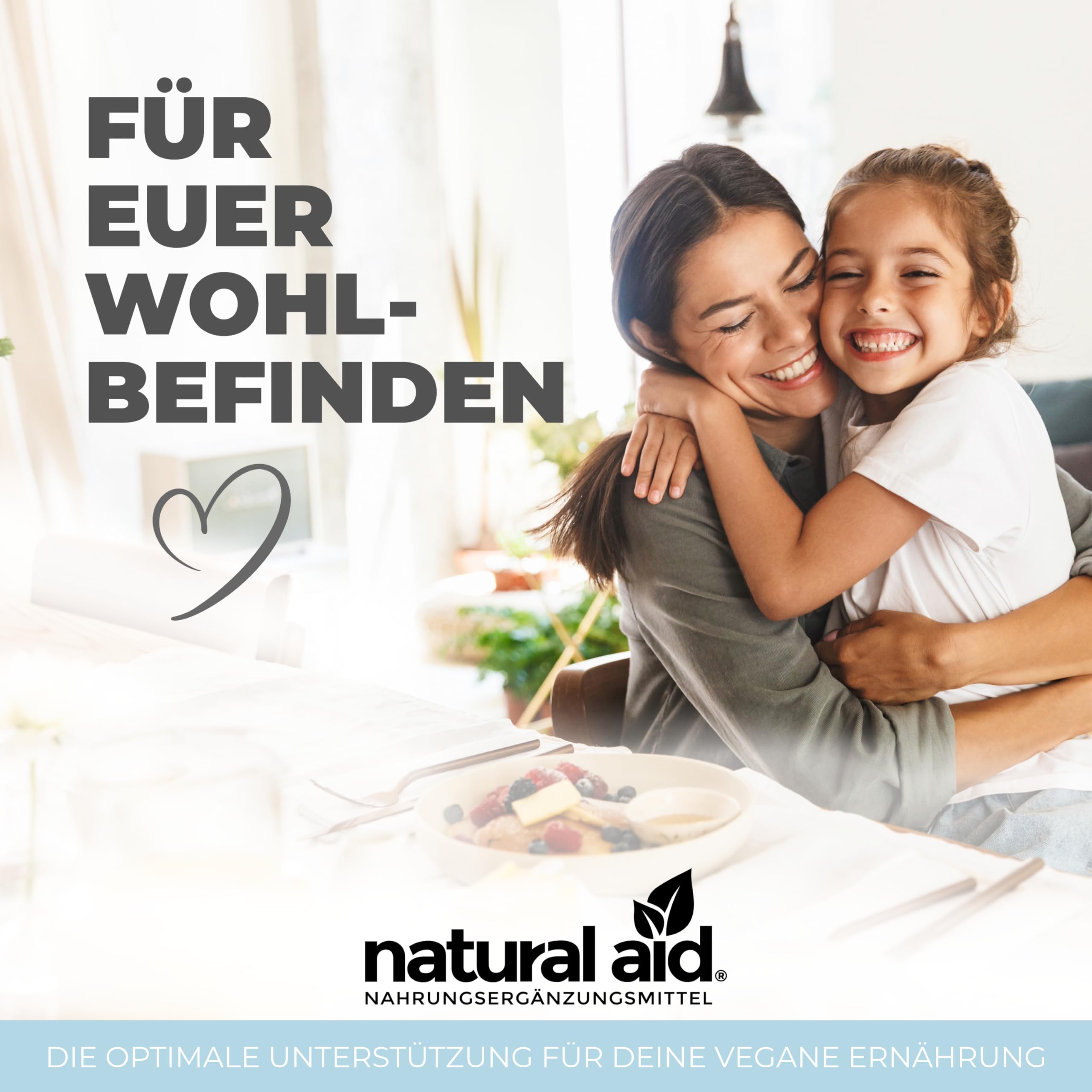 natural aid Daily Vegan For Kids Multivitamin Kinder Komplex - Vitamine & Omega 3 mit Vitamin D3 K2 B12 B6 A C E + Mineralien - Vegan, Ohne Zucker, 120 Kapseln, 4 Monate Vorrat