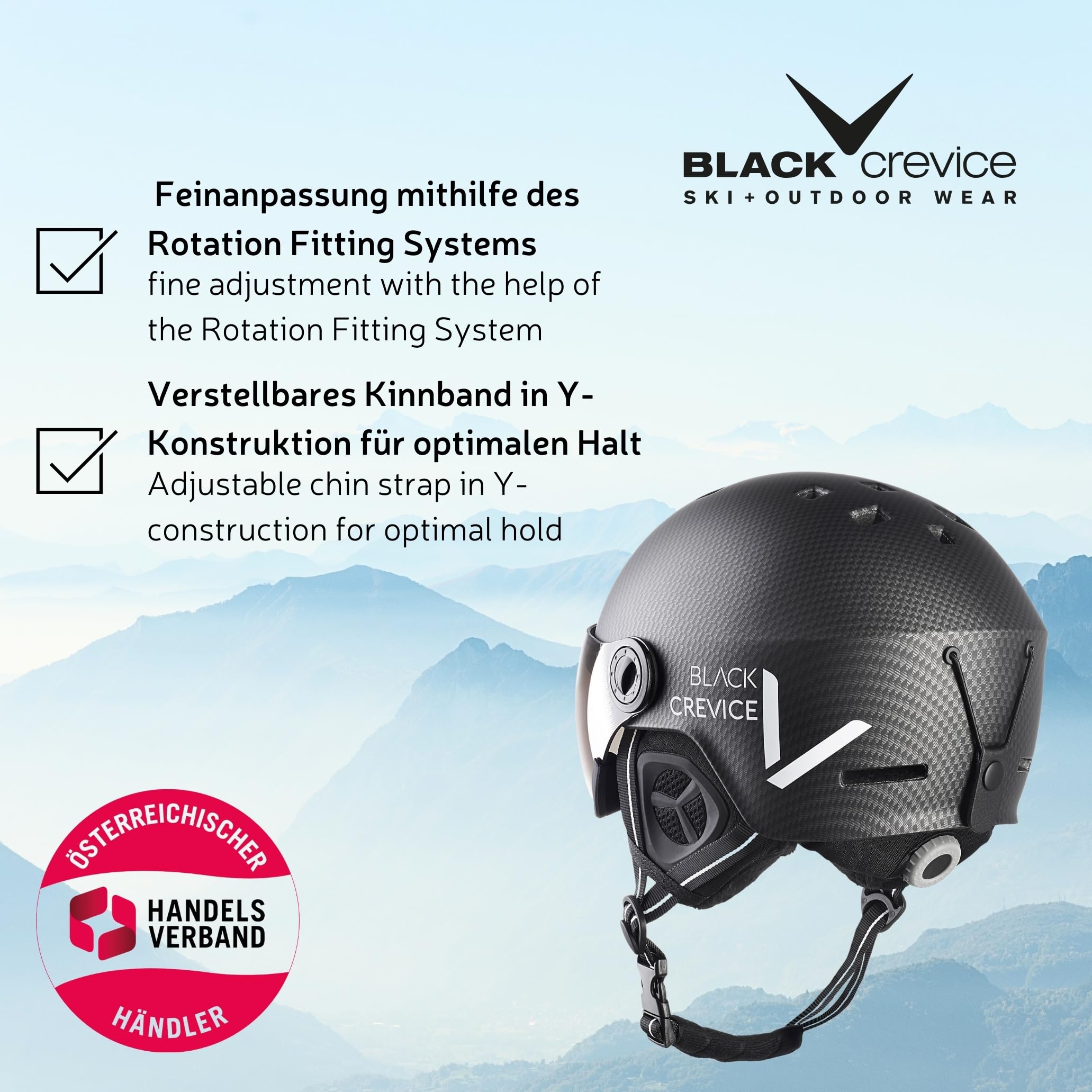 BLACK CREVICE Casco da sci Kaprun I Casco da sci con visiera stile pilota in diversi colori I Casco da sci uomo & donna I Casco da snowboard unisex I Casco da sci traspirante I Regolabile