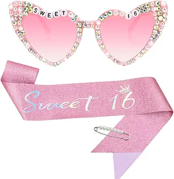 Semato 16th Birthday Gifts for Her Sweet 16 Birthday Sash and Sunglasses 16th Birthday Decorations