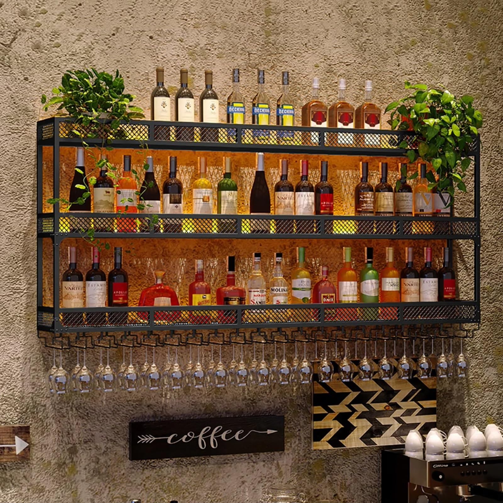 Portabottiglie Da Parete Singolo In Metallo - Per Vino, Design Moderno, Nero, 13.5x9.5x9.5 Cm - Foto 2