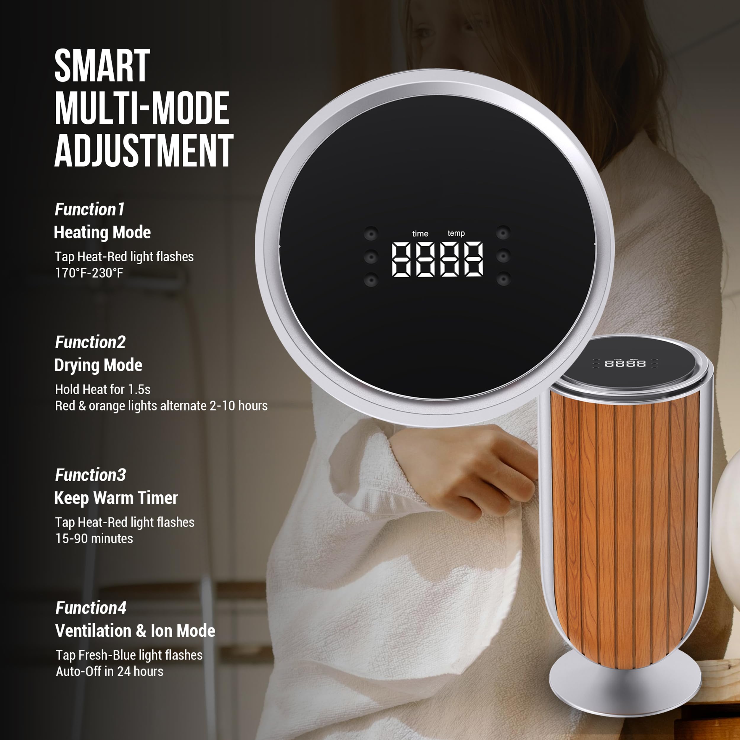 EZZINI 27L Large Towel Warmer Bucket Dryer – Rapid Heating with Automatic Lift Cover, Negative Ion Freshening, 4 Heat Settings & Aromatherapy – Perfect for Towels, Blankets & Bathrobes (Silver)