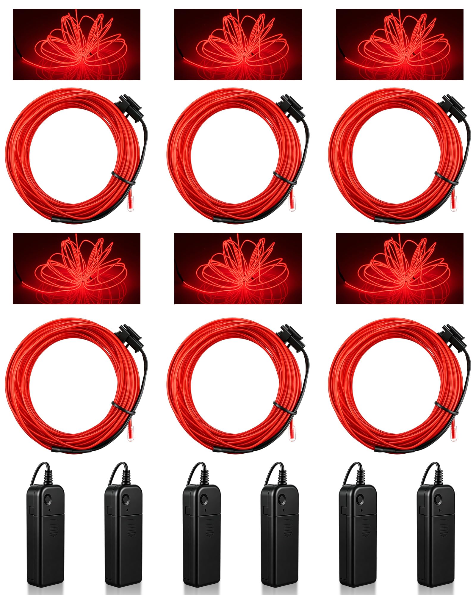 Konohan 6 Pack 3.28 ft El Wire Red Lights, Wearable LED Lights for Costume