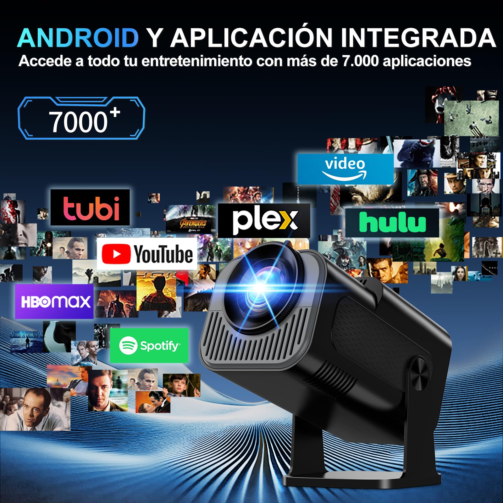 [App Integrada & 2026 Upgraded] Mini Proyector 4K 1080P Proyector Vídeo con WiFi 6 Bluetooth 5.2 Support Gira 270° Corrección Trapezoidal Automática para HDMI/TV Stick/PC/USB, Negro