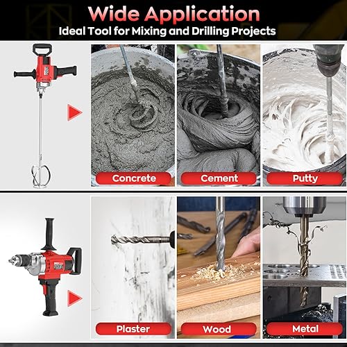 Vista 6 de IMAYCC Mezclador de Taladro, Mezclador de Hormigón de 3200W 20A para Taladro, Mezclador de Cemento de 110V con Cable de Velocidades Variables