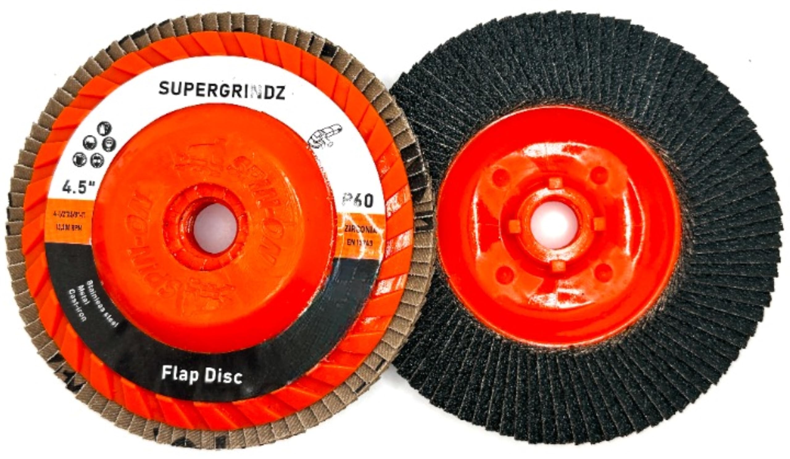 11.4 cmx1.6 cm-11 Typ 27 hochdichte Zirkonia zuschneidbare Fächerscheiben für 11.4 cm und 12.7 cm Winkelschleifer,einfacher Wechsel der Spin-It-Nabe,Schleifen, Finishing,Körnung 60,10 Stück