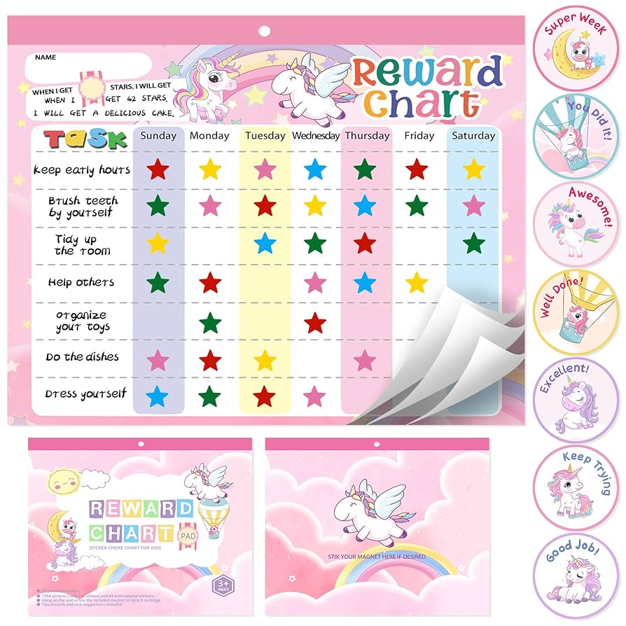 amazon-com-magnetic-reward-chart-for-kids-at-home-behavior-chart-pad-with-26-chore-charts-1680-star-stickers-84-motivational-stickers-to-develop-responsibility-good-habits-unicorn-office-products for Free Printable Preschool Behavior Chart Amazon.com: Magnetic Reward Chart for Kids at Home, Behavior Chart Pad with 26 Chore Charts, 1680 Star Stickers, 84 Motivational Stickers to Develop Responsibility & Good Habits (Unicorn) : Office Products for Free Printable Preschool Behavior Chart