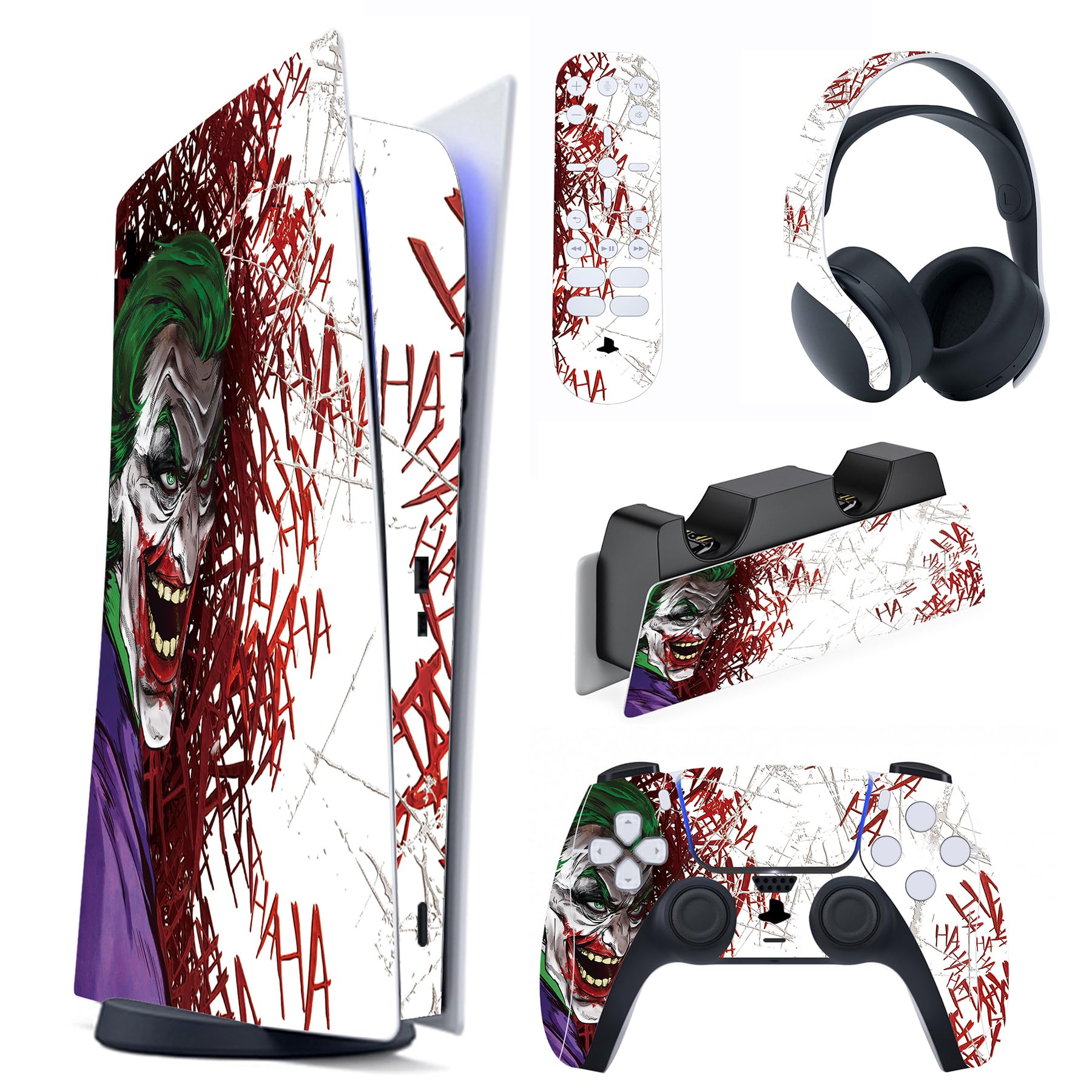 PlayVital Pegatina Completa para ps5 Edición Digital - Calcomanía Vinilo para Consola, Control, Estación de Recarga, Control Remoto y Audífonos, Adhesivo Piel (Clown Hahaha)