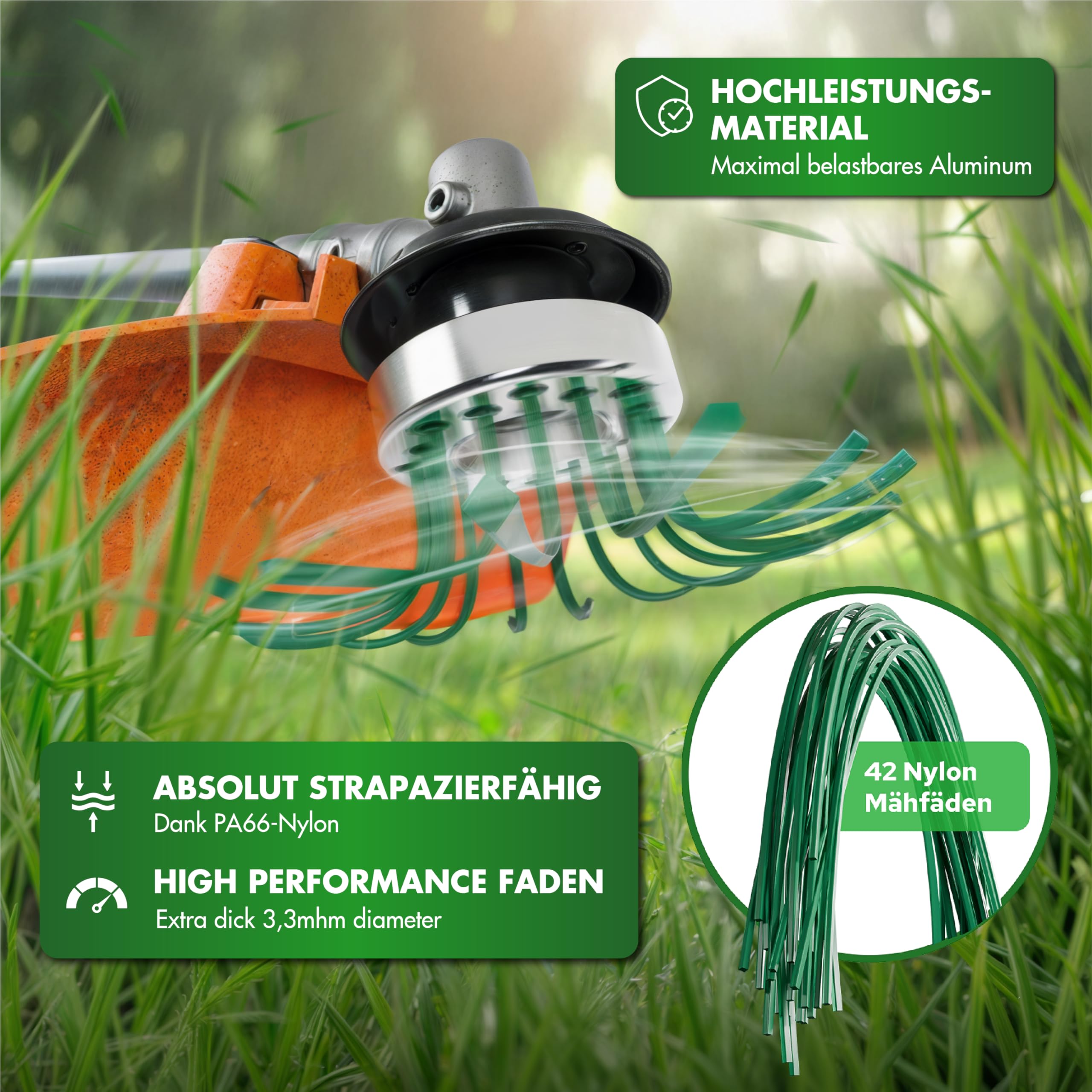 Heckenpracht® Profi Nylon Unkrautbürste für Freischneider | inkl. 42x PA 66 Nylonfäden | Wildkrautbürste für Motorsense aus Aluminium | 25,4mm Bohrung | Freischneider Zubehör