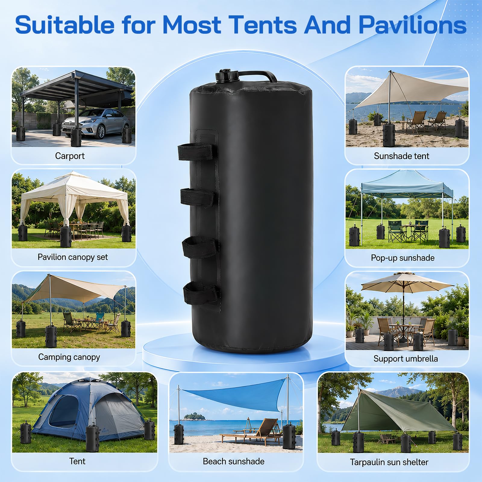 4PCS Pesi per Gazebo, 20L Sacchi di Zavorra ad Acqua in PVC 500D per Tende Zavorre ad Acqua Portatili per Gazebo Pieghevoli con 4 Cinghie Sacchi Sabbia per Gambe Gazebo e Tende Giardino