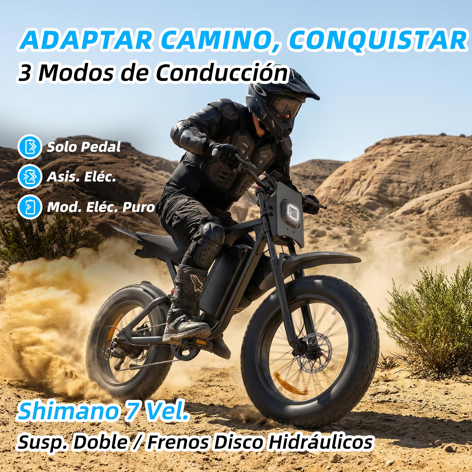 R700 Bicicletta Elettrica da Trekking per Donna Uomo, 20 x 4" Grassi Pneumatici Ebike Con 52V 25Ah Batteria Rimovibile, Motore da 250 W, 80KM Autonomia, con Cambio a 7 Marce, per Adulti