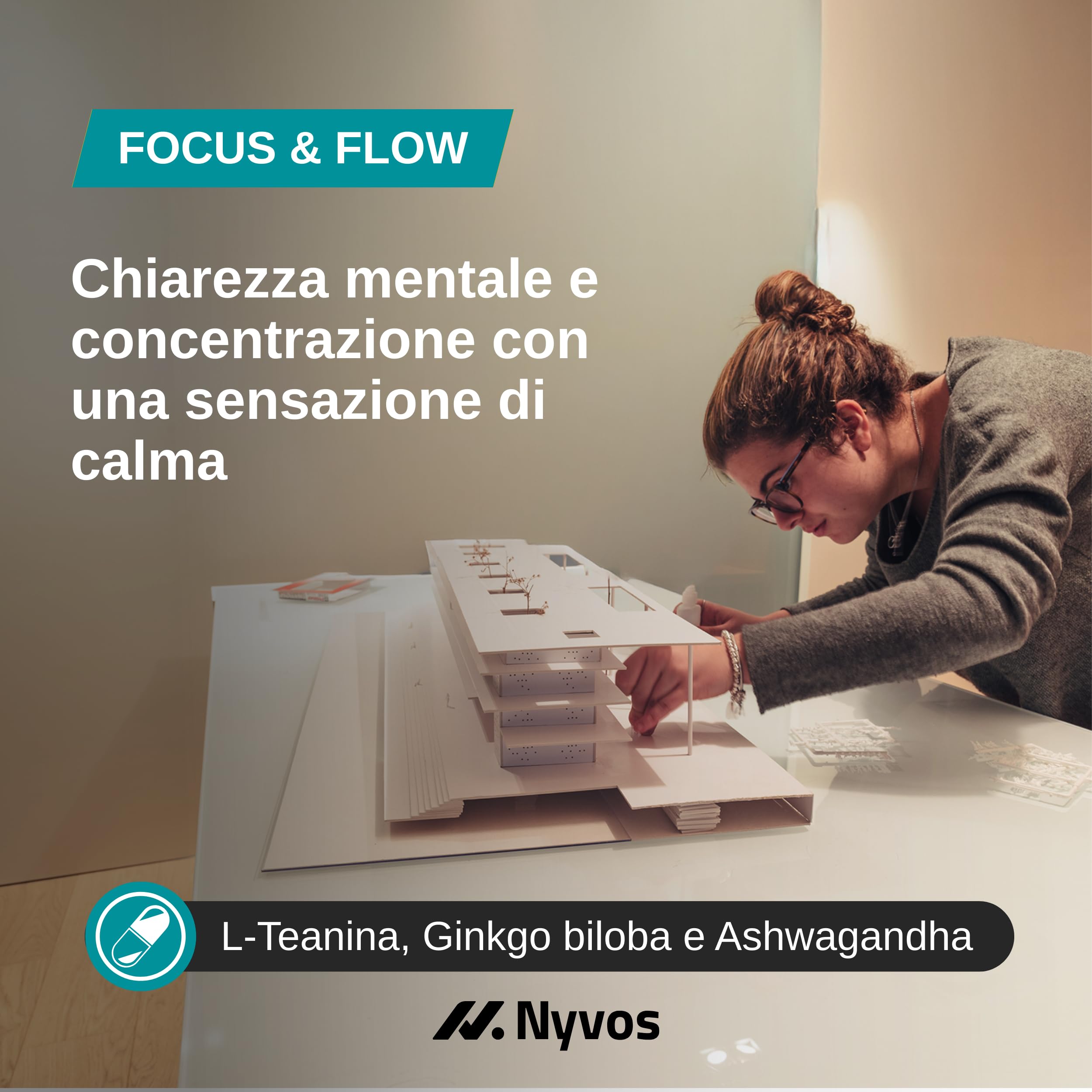L Teanina, Ginkgo Biloba, Ashwagandha – Nootropico con Bacopa Monnieri, caffeina naturale, vitamine B6 & B12 ad alto dosaggio | Focus, concentrazione & energia senza nervosismo | 90 capsule vegane