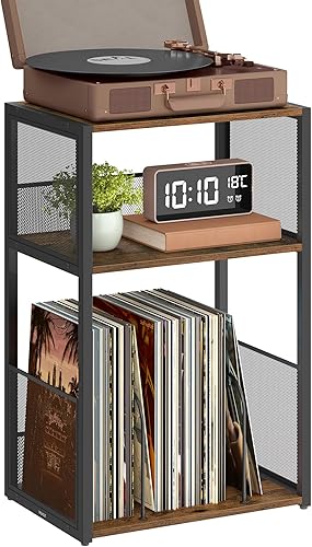 Miniatura 11 de VASAGLE - Soporte para tocadiscos, mesa auxiliar de 3 niveles, almacenamiento para discos de vinilo de hasta 100 álbumes, mesa de esquina para sala