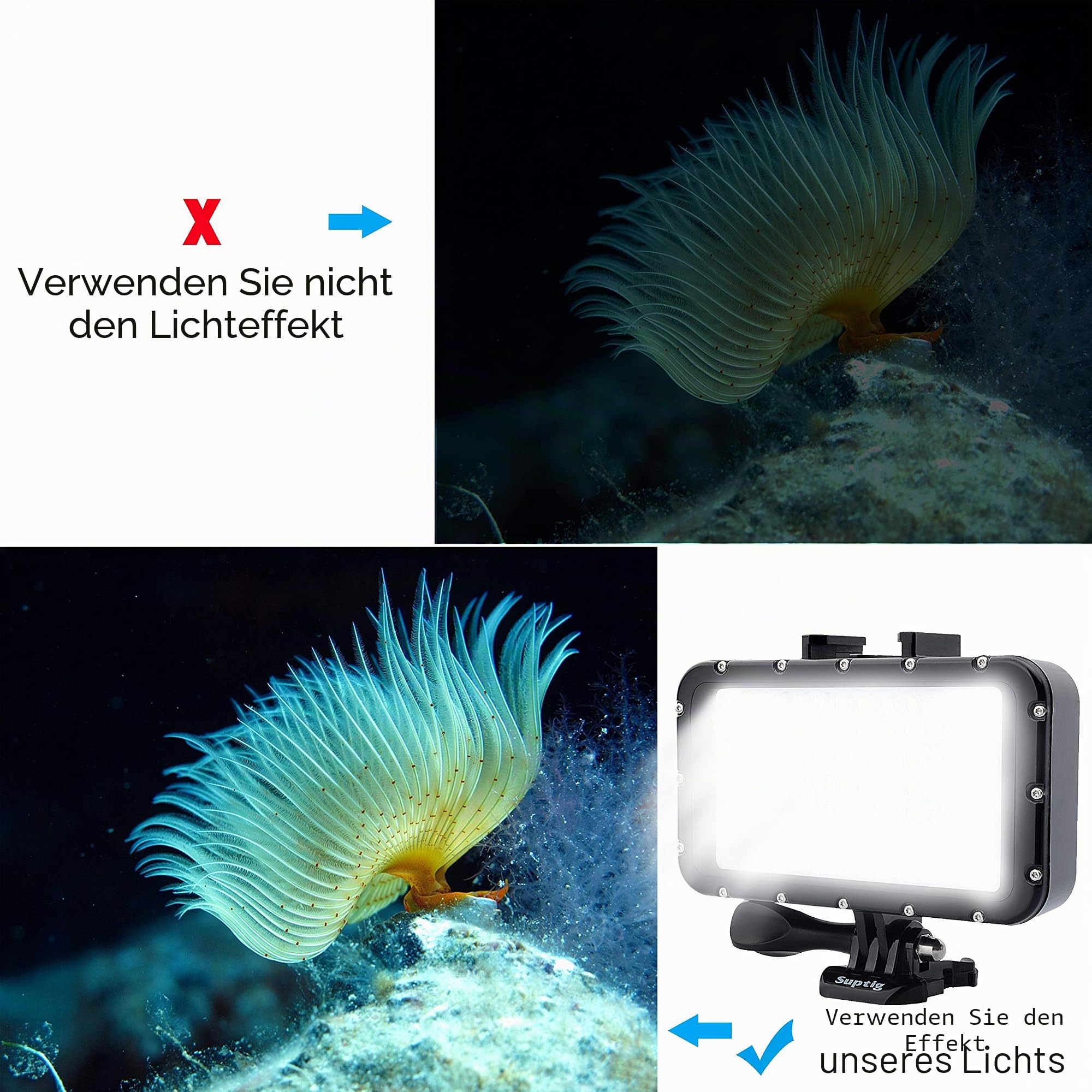 Suptig 60 LED-Videoleuchte mit 5200 mAh tragbarem Ladeakku, tragbare Beleuchtung, dimmbares Licht, kompatibel mit GoPro Hero 13 Hero 12/11/10/9/8/7/6/5/4/3/3+/2/Session/gopro max More Action cam