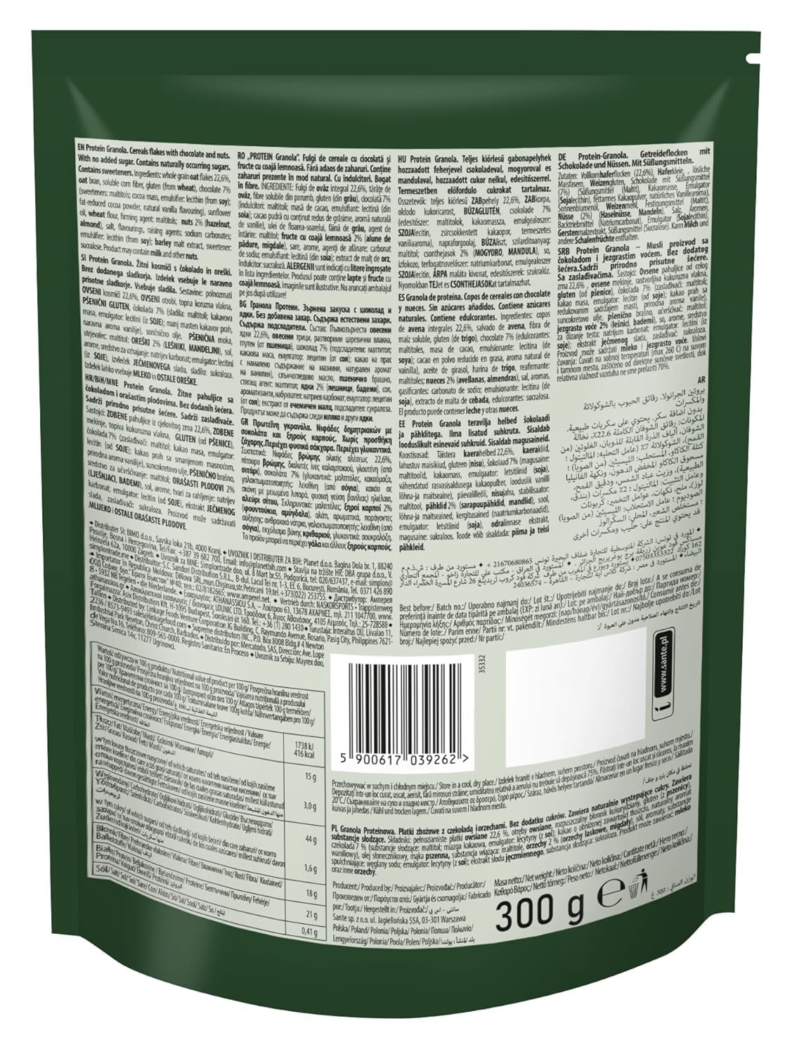 GO ON - Protein Granola 8x300g, Müsli ohne Zucker, Knuspermüsli, Müsli mit Pflanzlichem Eiweiß, Gesundes Frühstück, Getreideflocken - Schokolade und Nüssen