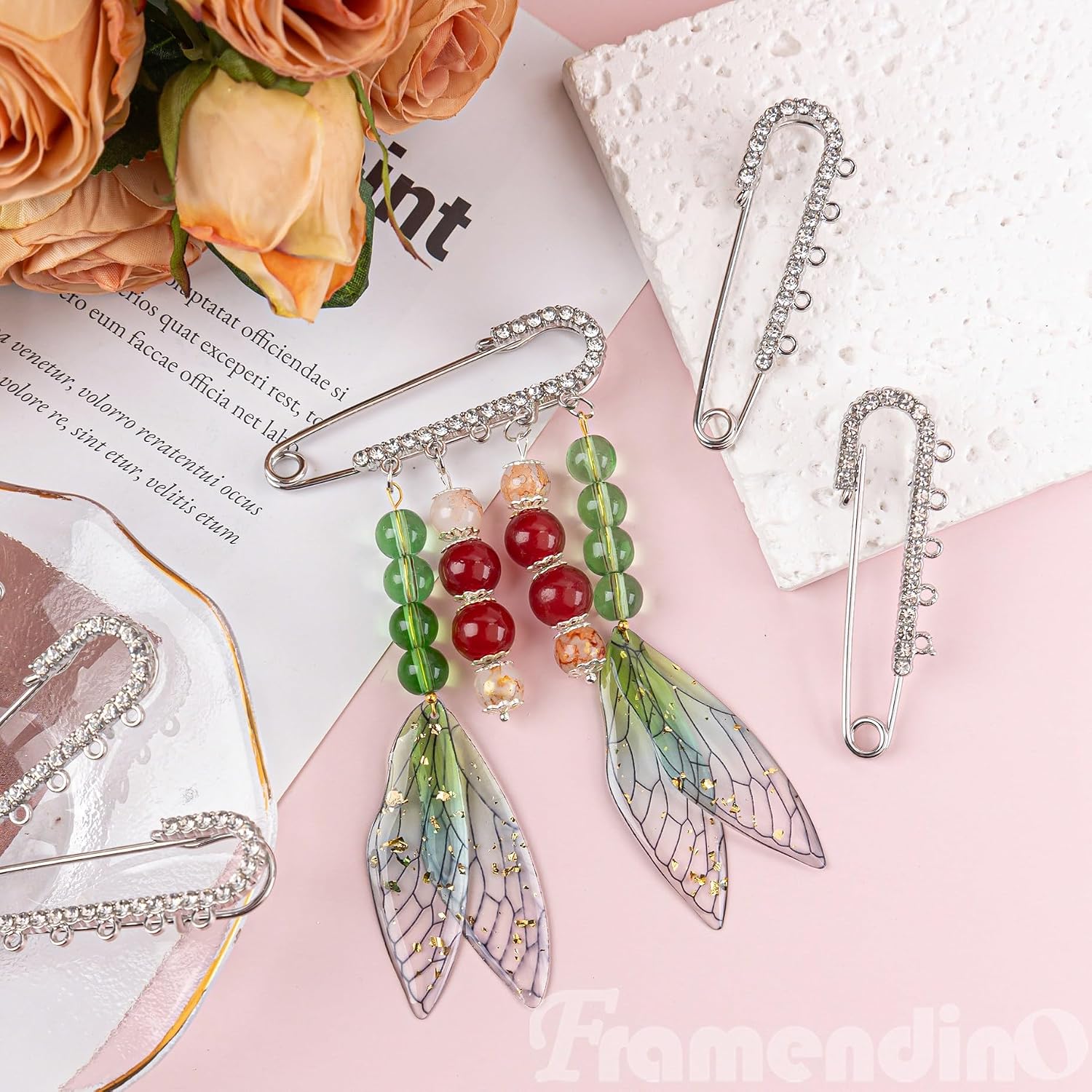 Framendino, Safety Pins Rhinestone Brooch Pins Heavy Duty with 5 Loops for DIY Crafts Sewing Clothes