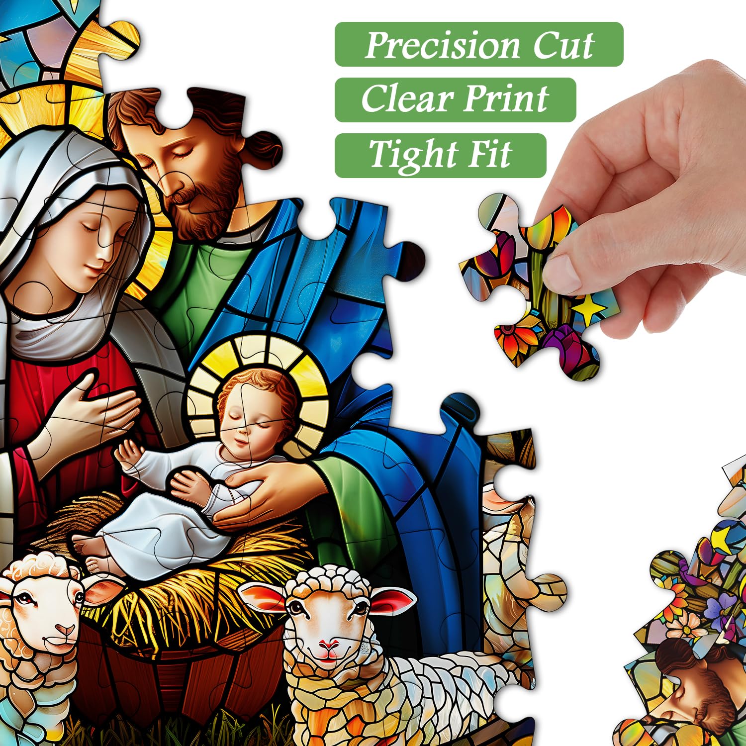 PICKFORU Jesus Stained Glass Puzzles for Adults 1000 Pieces and up, Colorful Christmas Nativity Jigsaw Puzzle, Difficult Mosaic Jigsaw Puzzles as Home Decor - Image 3