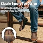 J's.o.l.e Leather Cowboy Boots Men - Men's Work Boots,Botte Cowboy Homme,Western Boot,Casual,Riding,Dress Shoes,Square Toe,Slip On,Wide Calf,Tall,Brown