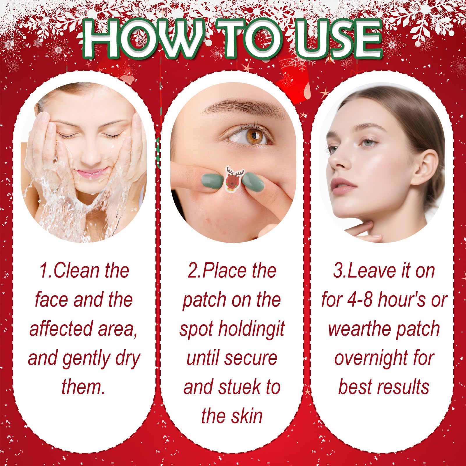 12 pezzi di cerotti per brufoli, cerotti per brufoli di Natale, cerotti anti-brufoli, cerotti per acne, cerotti per l'acne giorno e notte, impermeabili e traspiranti, varie forme