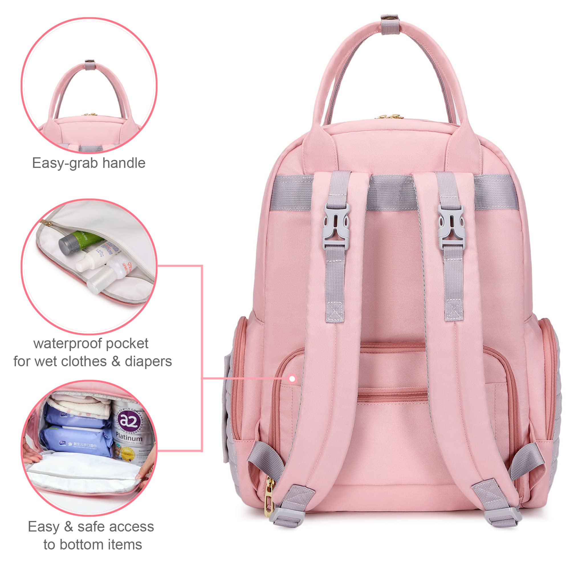 Mochila para pañales para mamá, hospital, bolsas de bebé para niños y niñas, mochilas de viaje para mamá, gris, papá, bolsa de pañales para registro de bebé, Pink, XL, Minimalista