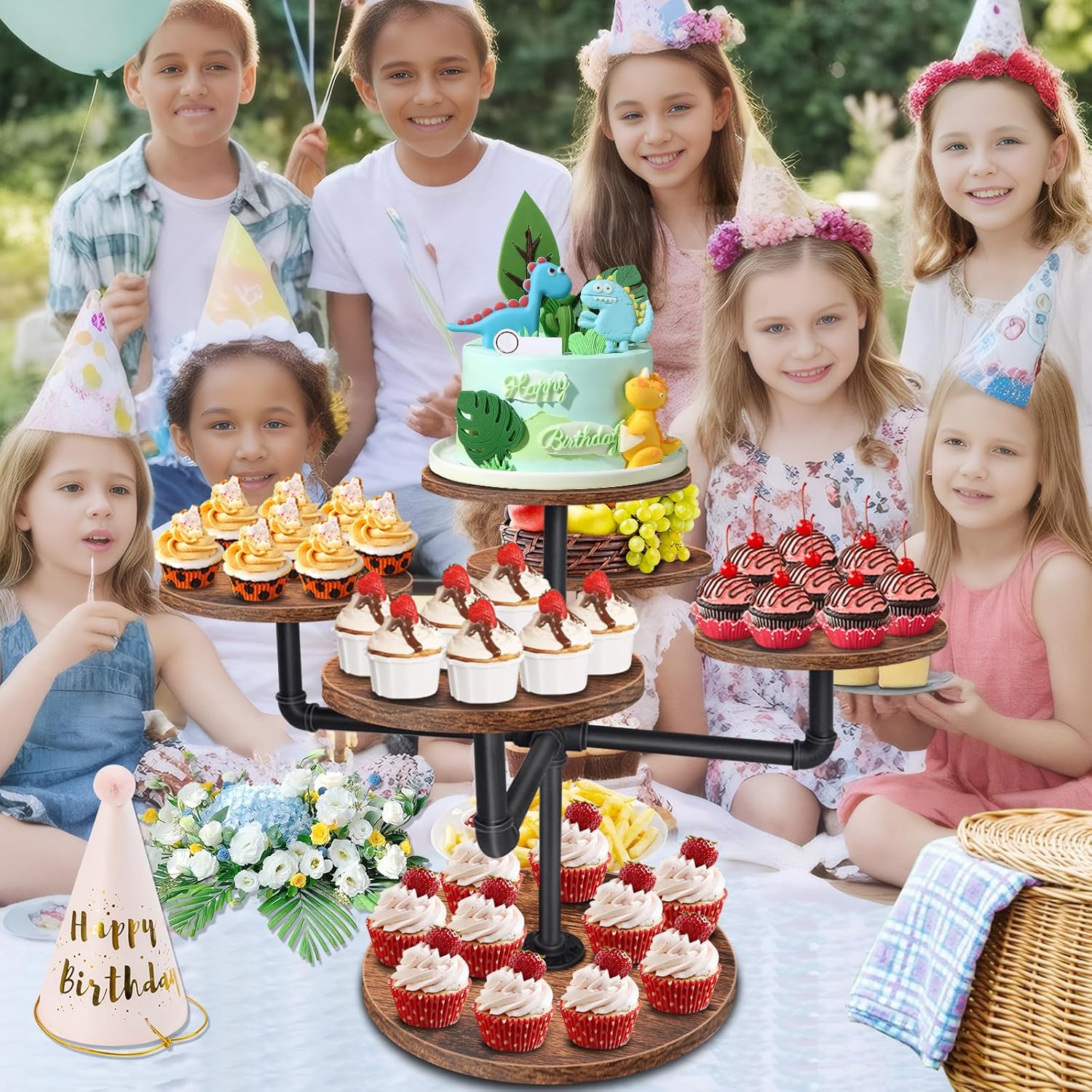 Cupcake Stand, 3 Tier Cupcake Tower Large Cupcake Stand for 50 Cupcakes Wood Cake Stand Tiered Tray Stand Dessert Table Display Set Tiered Cake Stand for Party, Wedding, Birthday