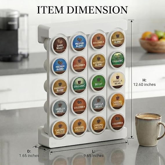 Wall Mounted Coffee Pod Holder for Keurig Pods, K Cup Holder, Coffee Pod Organizer for K-Cup, Space Saving Storage Rack Coffee Pods Display Stand, Countertop Stand/Wall Mount/Drawer Insert, 20 Pods Capacity (White)