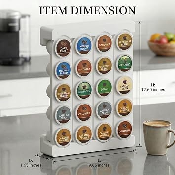 Wall Mounted Coffee Pod Holder for Keurig Pods, K Cup Holder, Coffee Pod Organizer for K-Cup, Space Saving Storage Rack Coffee Pods Display Stand, Countertop Stand/Wall Mount/Drawer Insert, 20 Pods Capacity (White)