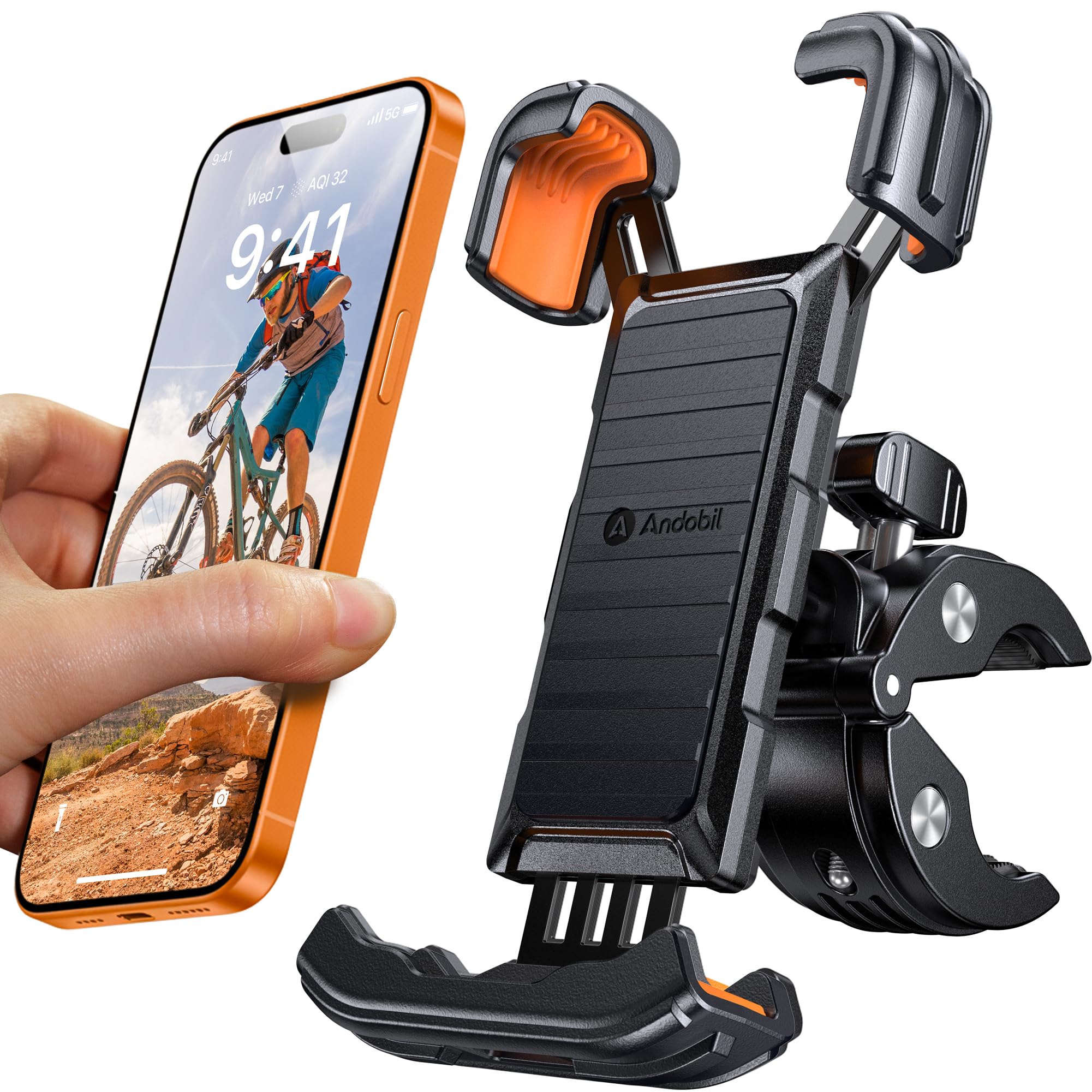 andobil 2026 Handyhalterung Fahrrad [ Top Verarbeitet ] 165 km/h Stoßfest [ 1s Einhandbedienung ] Universal Handyhalterung Motorrad 360° Handyhalter Fahrrad für iPhone 17/16/15 Pro Max Samsung S25