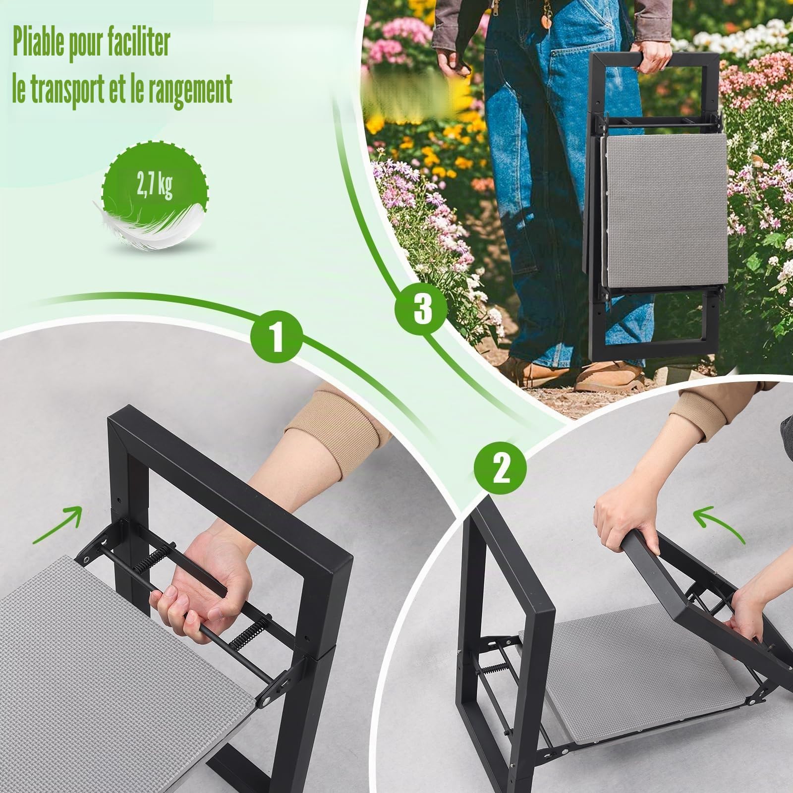 Tabouret de Jardin Pliant 31 cm - Banc à Genoux et Siège avec Poignées, Robuste et Pratique pour Le Jardinage - Conçu pour Seniors et Femmes - Idéal comme Cadeau D'Outils de Jardin