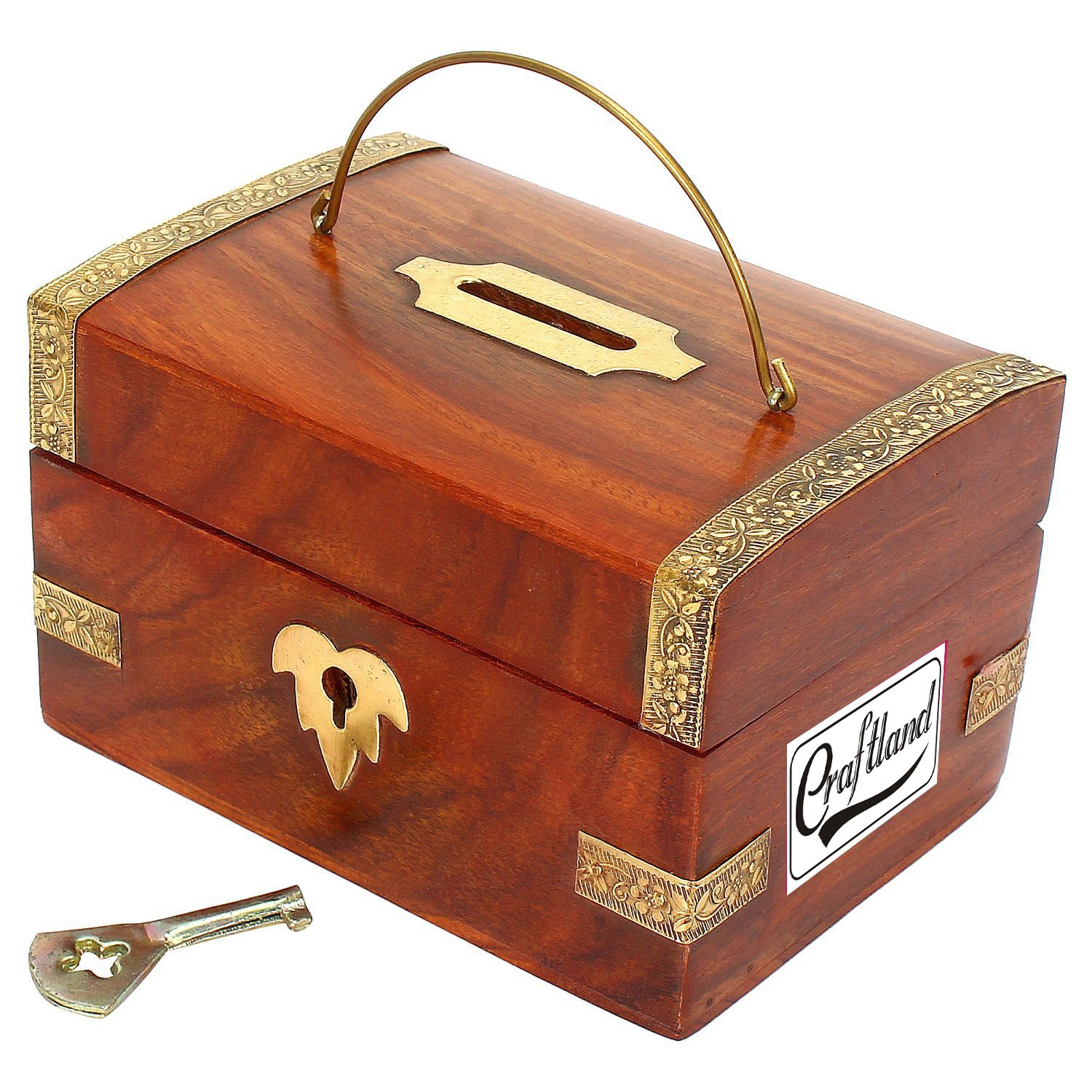Craftland Wooden Money Box with Lock Brass Strips Saving Bank Coin Box Children Gifts (B07B9HHGGW) Amazon Price History, Amazon Price Tracker