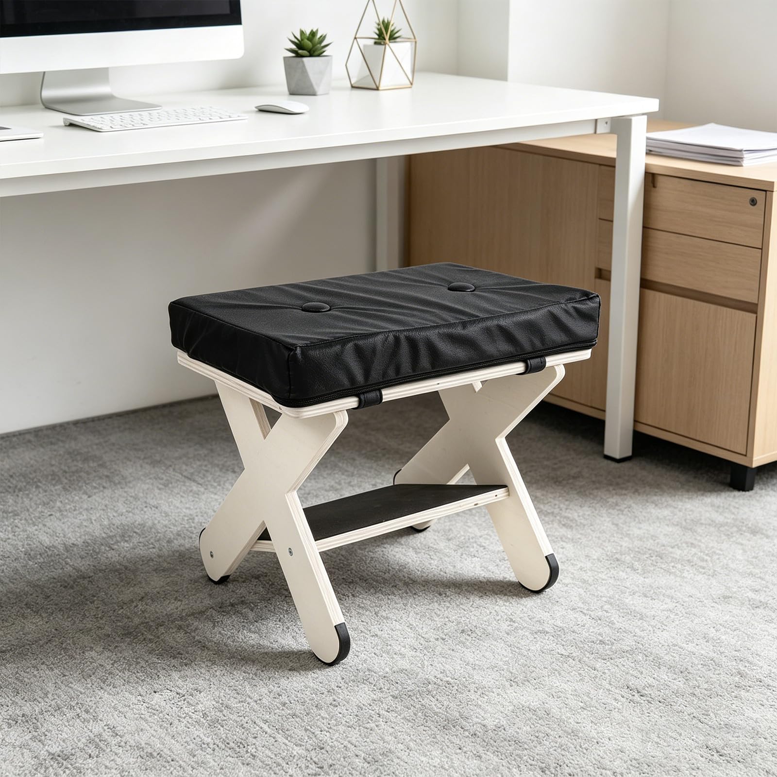 FRCOLOR Reposapiés de Madera Maciza Negro con Patas X y Base Antideslizante
