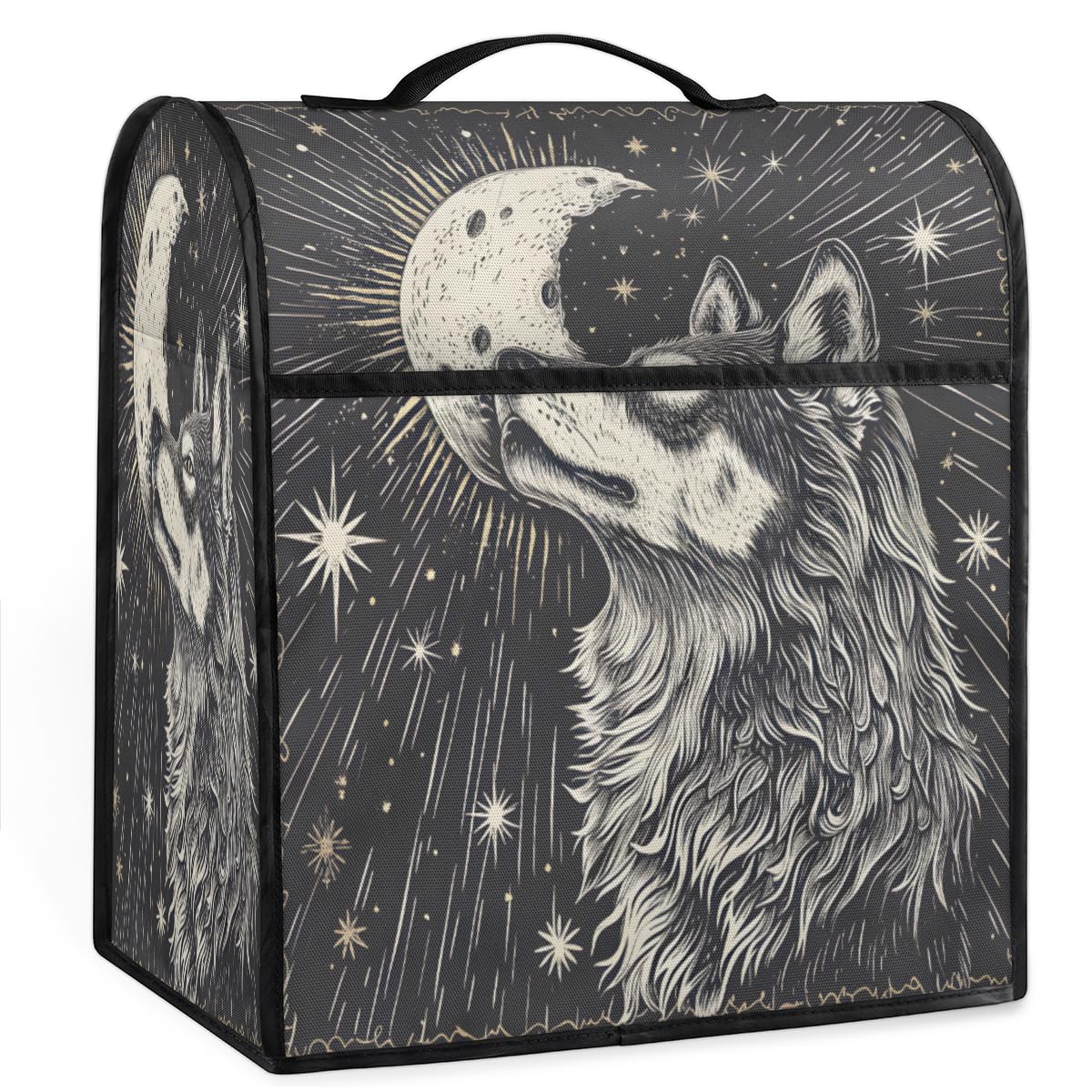 Coffee Maker Cover Bohemia Wolf Moon Kitchen Appliance Covers Small Appliance Covers Blender Cover Juicer Cover Dust Covers for Kitchen Appliances with Top Handle and Pockets,Washable,C291