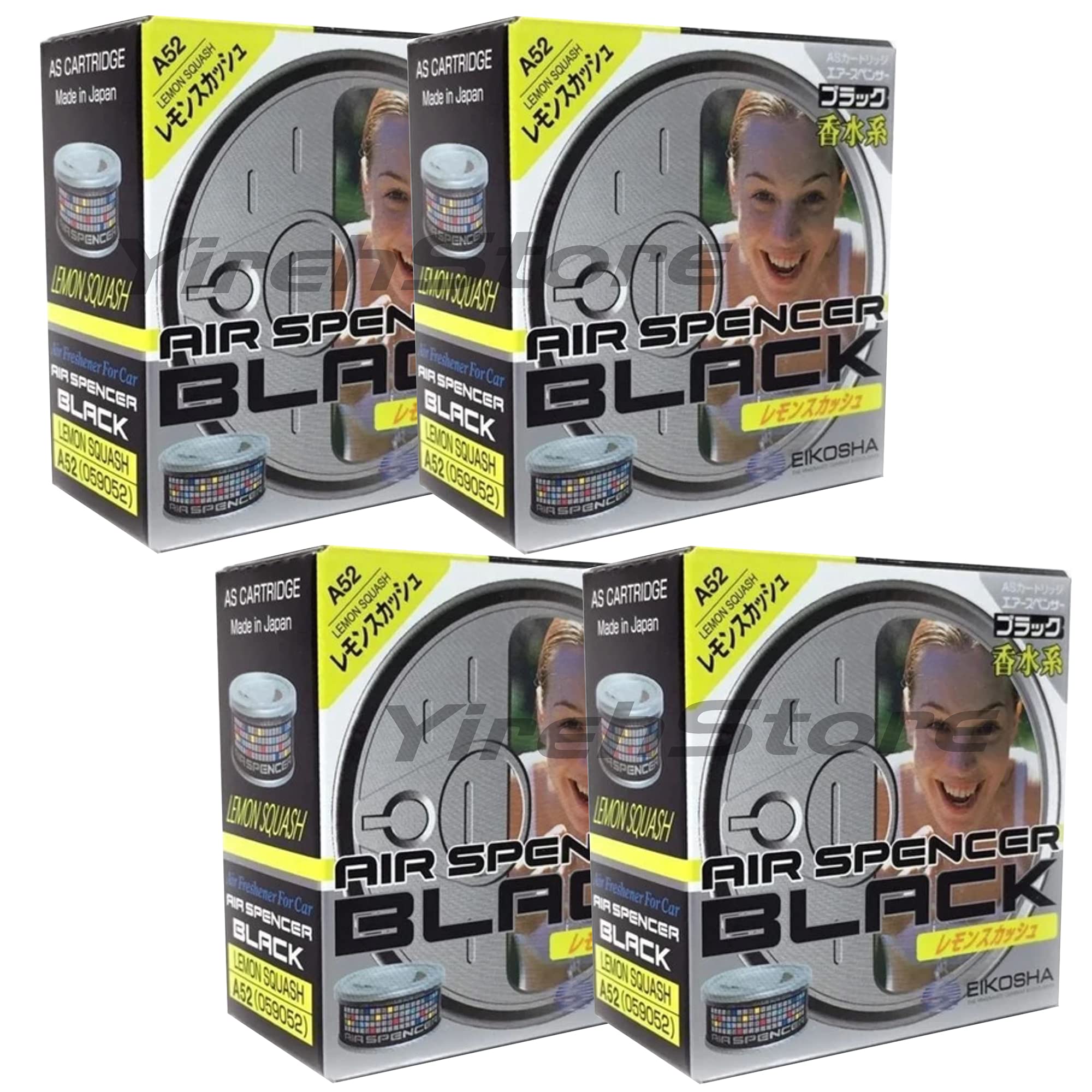 YirehStore Air Freshener Eikosha Air Spencer Black Lemon Squash (A52) 4-packs, Heavy Duty, Last Long, JDM Japan Car Air Freshener A52-LEMONSQSH-4PK